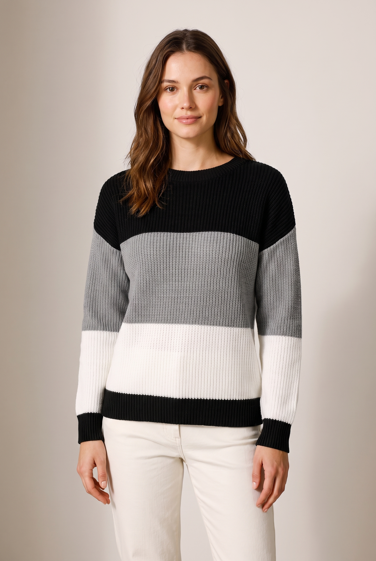 Linda Women's Color Block Knit Winter Sweater, on model