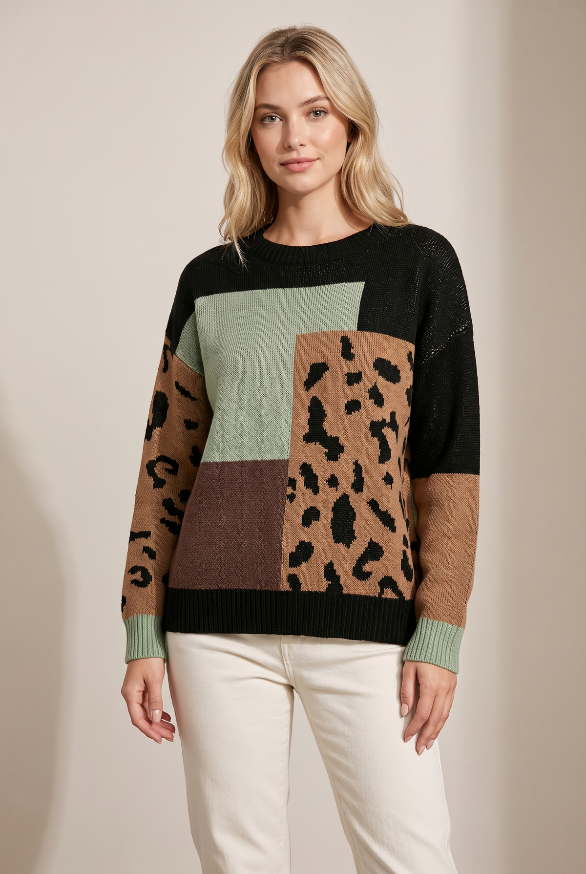Rachel Women's Cozy Knit with Relaxed Fit and Soft Texture Sweater, on model