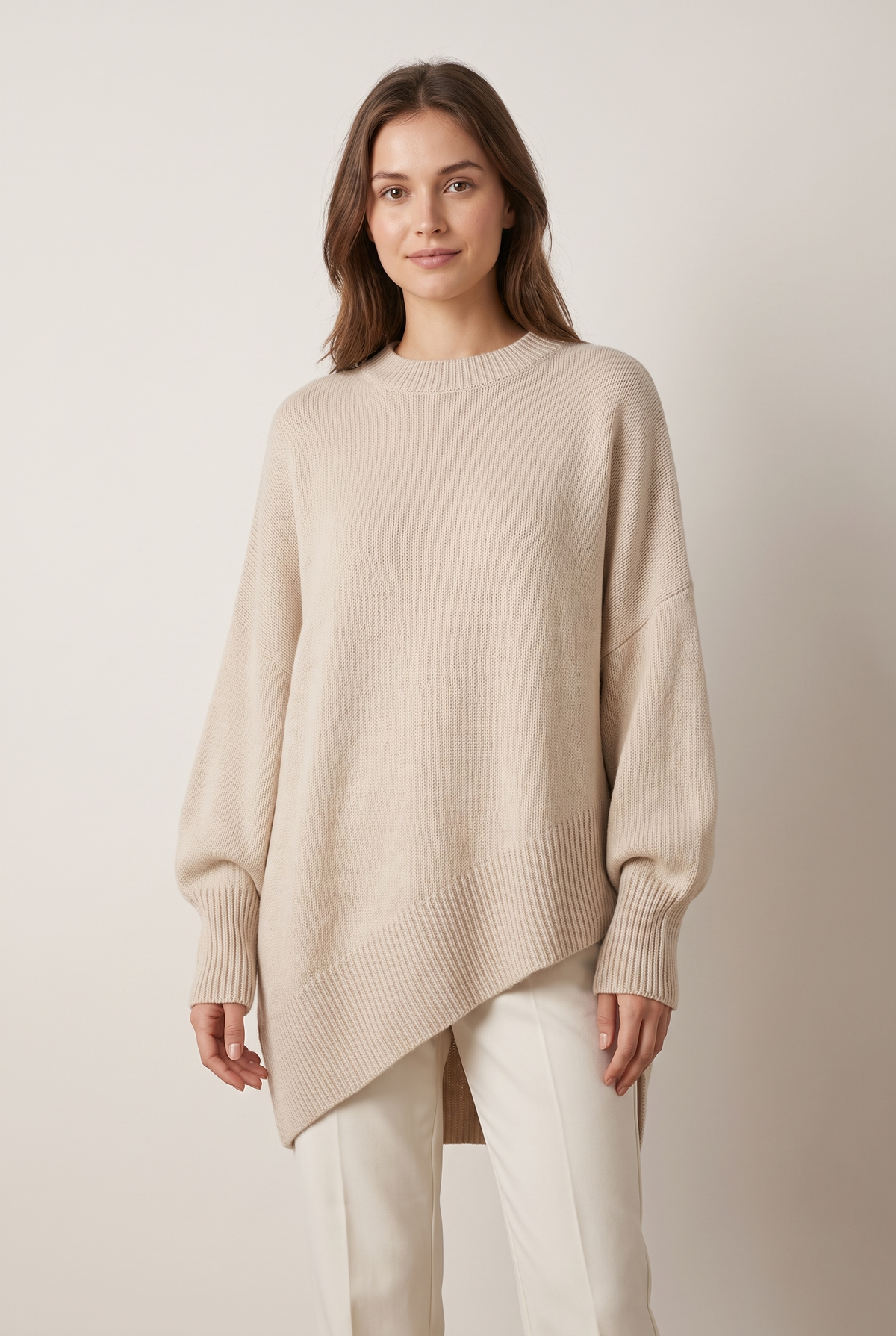 Kayla Women's Long Sleeve Oversized Fit Ribbed Cuffs Hem Sweater, on model