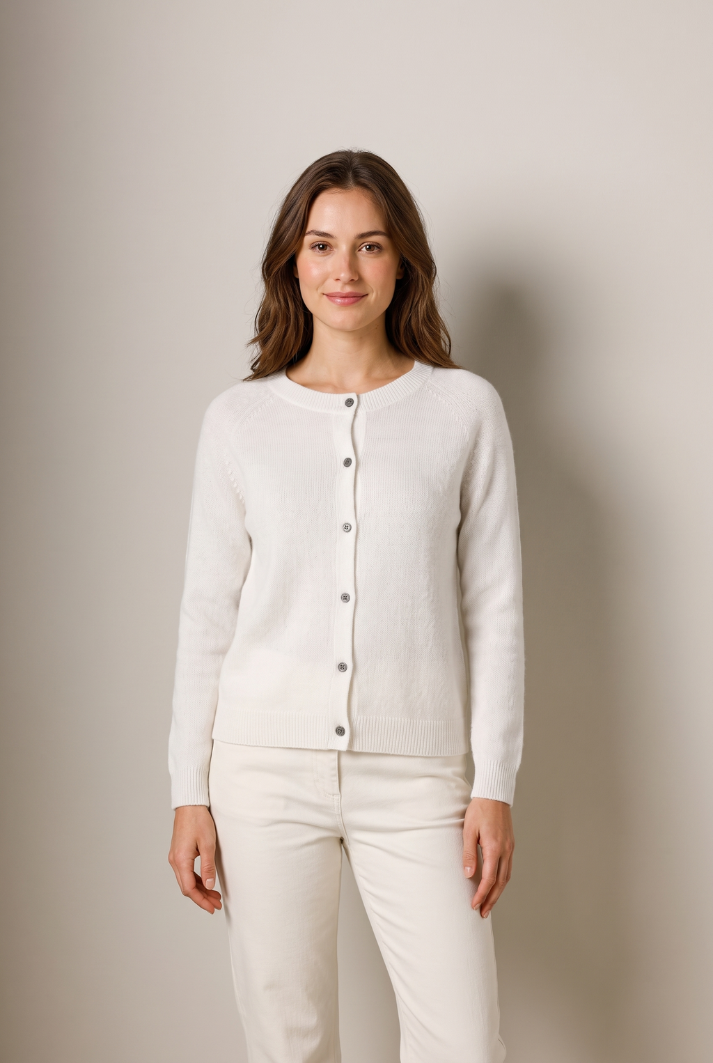 Elise Women's Soft Button-Up Sweater, on model