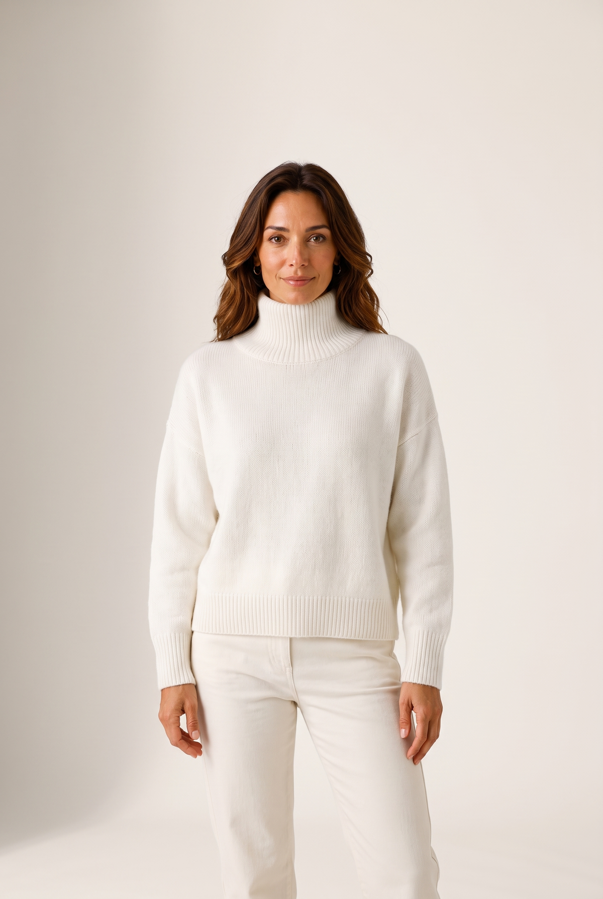 Clara Women's Soft High-Neck Knit Winter Sweater, on model