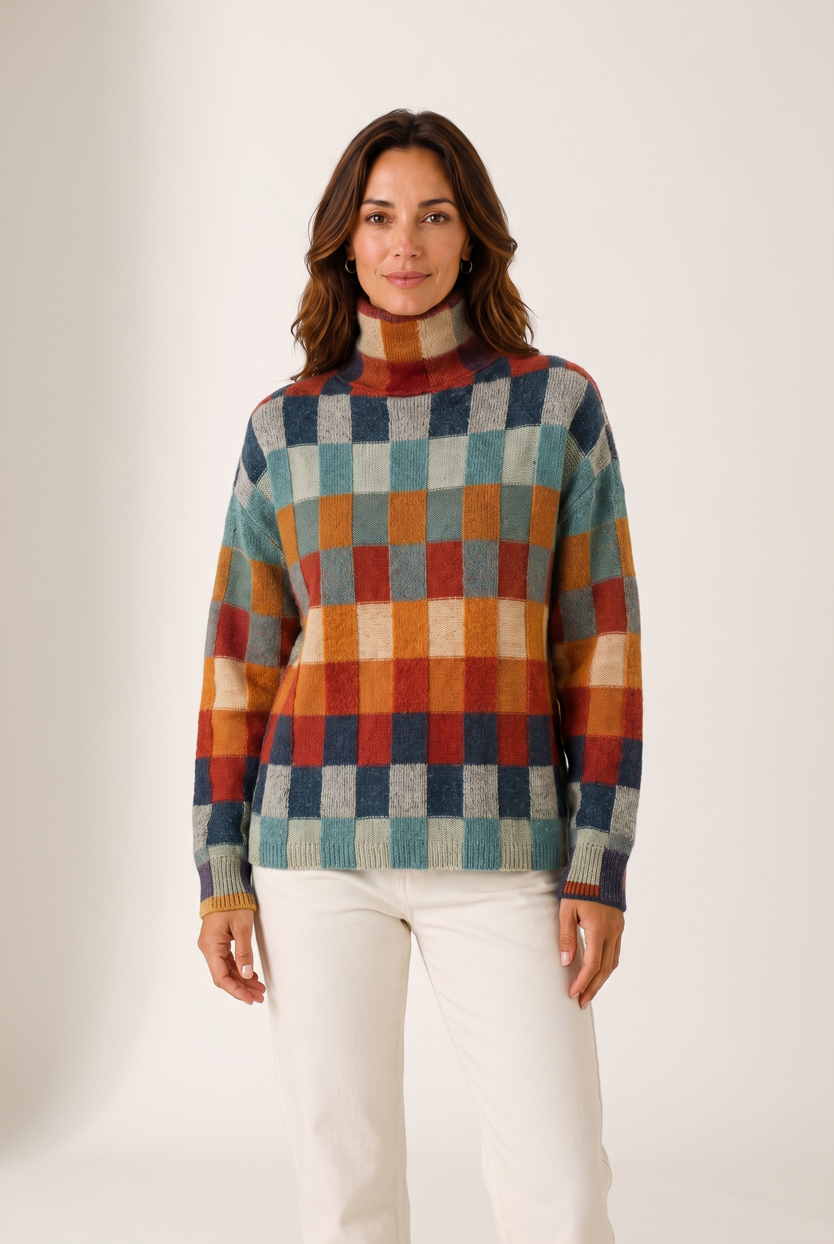 Cindy Women's Colorblock Knit High Neck Sweater, on model