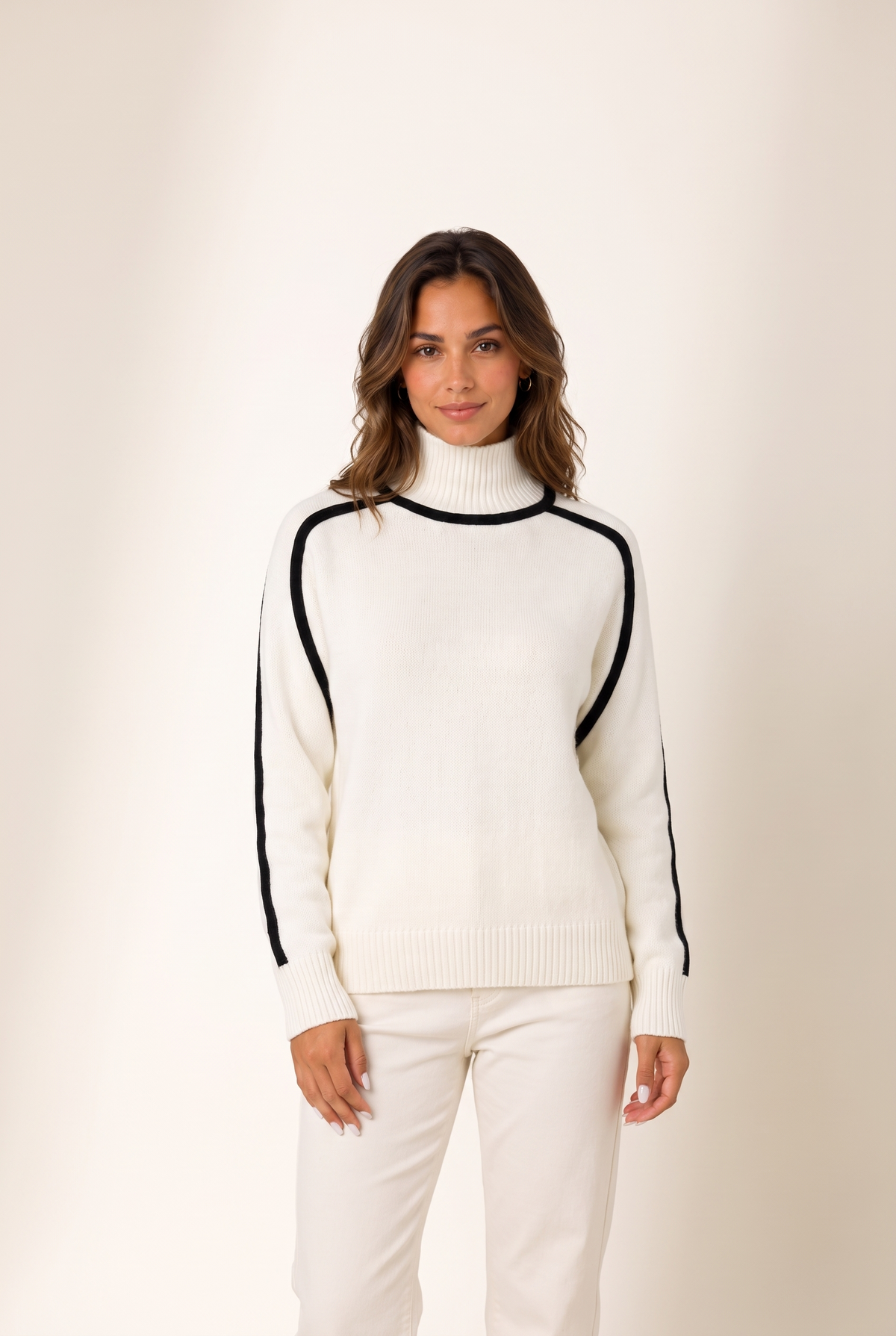 Elena Women's Contrast-Trim Turtleneck Sweater, on model