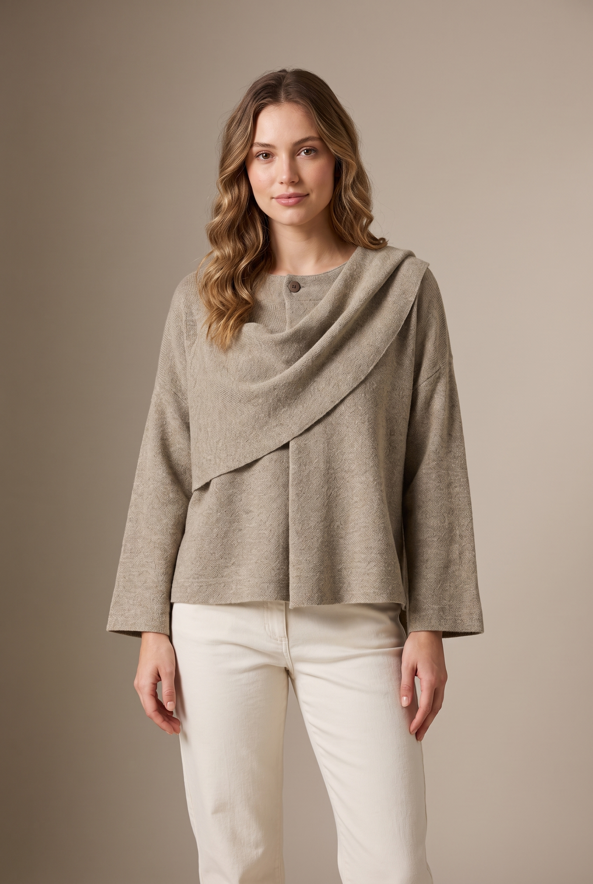 Serena Women's Scarf-Collar Knit Jacket, on model