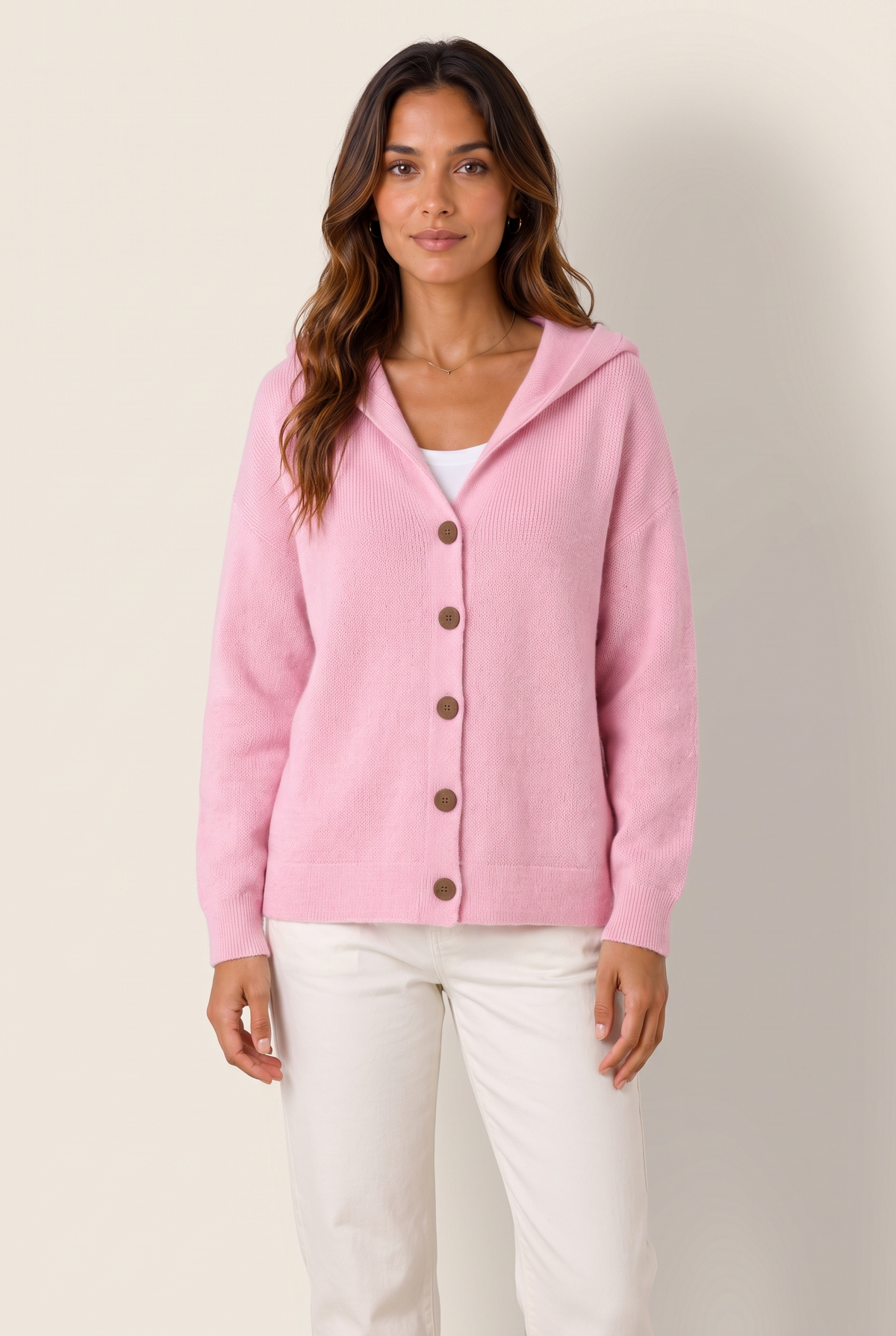 Lize Women's Relaxed-Fit Hooded Knit Cardigan, on model