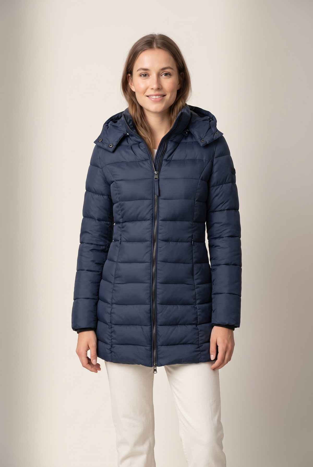 Women's Puffer Jacket Hooded Quilted, on model