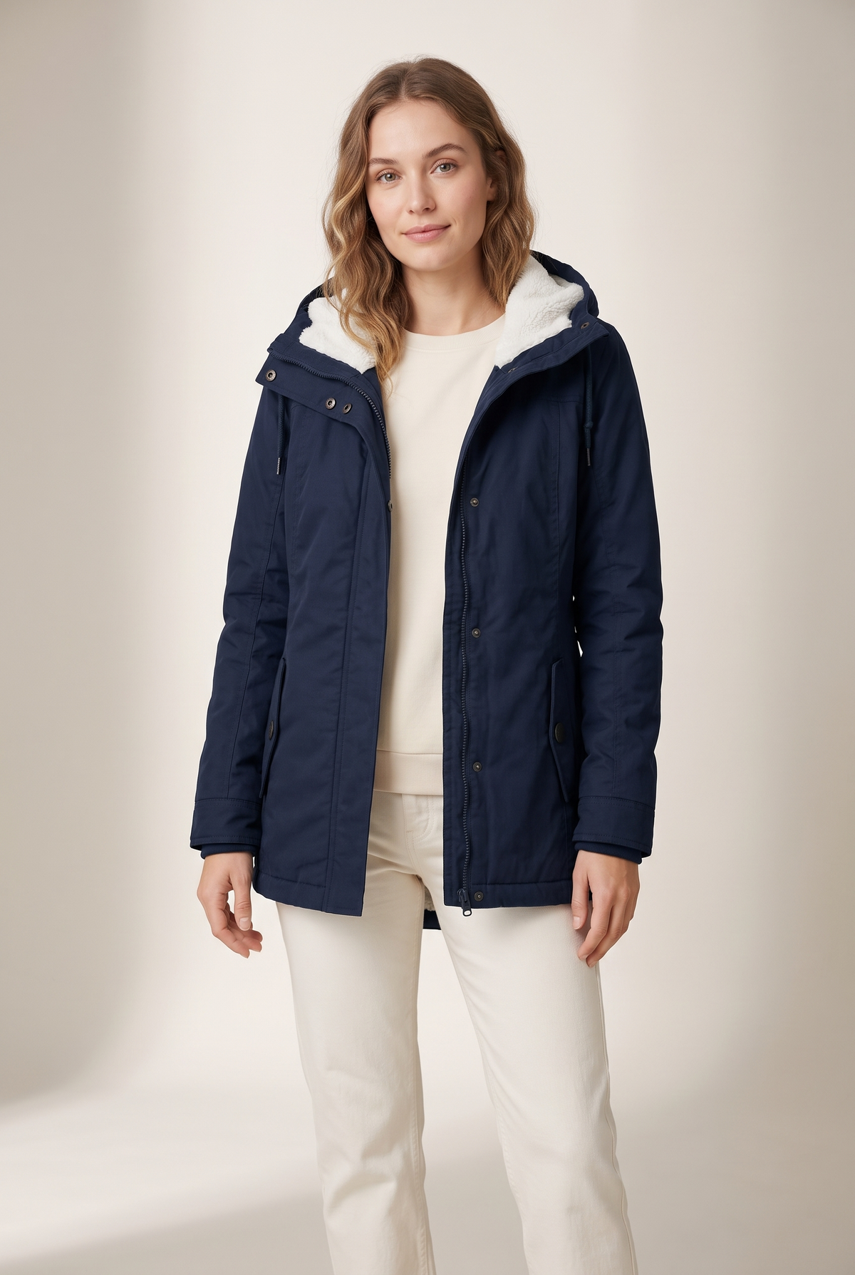 Women's Quilted Jacket Sherpa-Lined Hooded, on model
