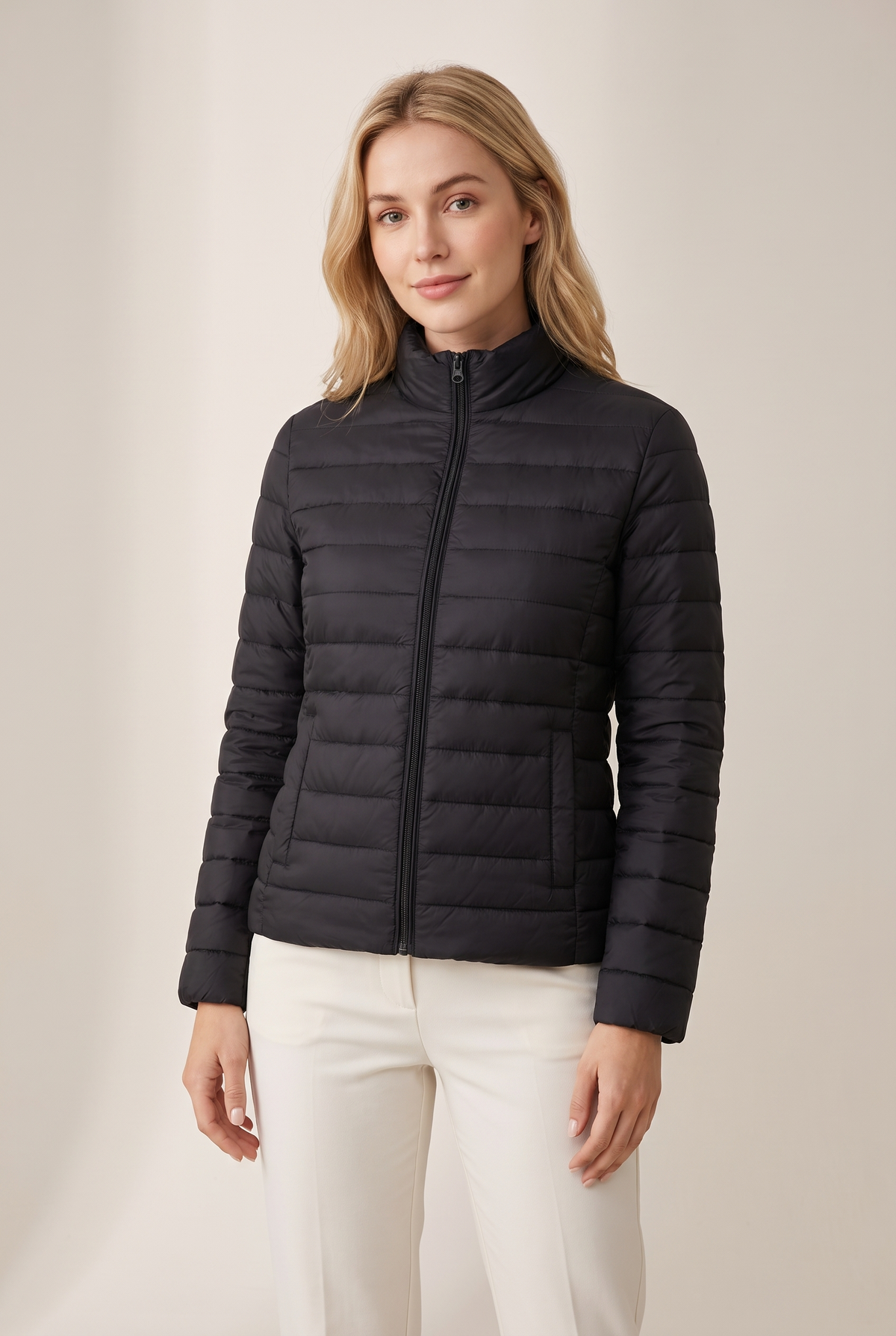 Women's Puffer Jacket Lightweight Quilted, on model