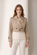 Women's Trench Jacket Cropped Button-Front, on model