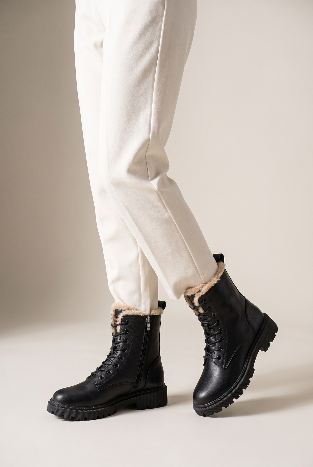 Women's Winter Black Boots Toe Ankle Rounded Height, on model
