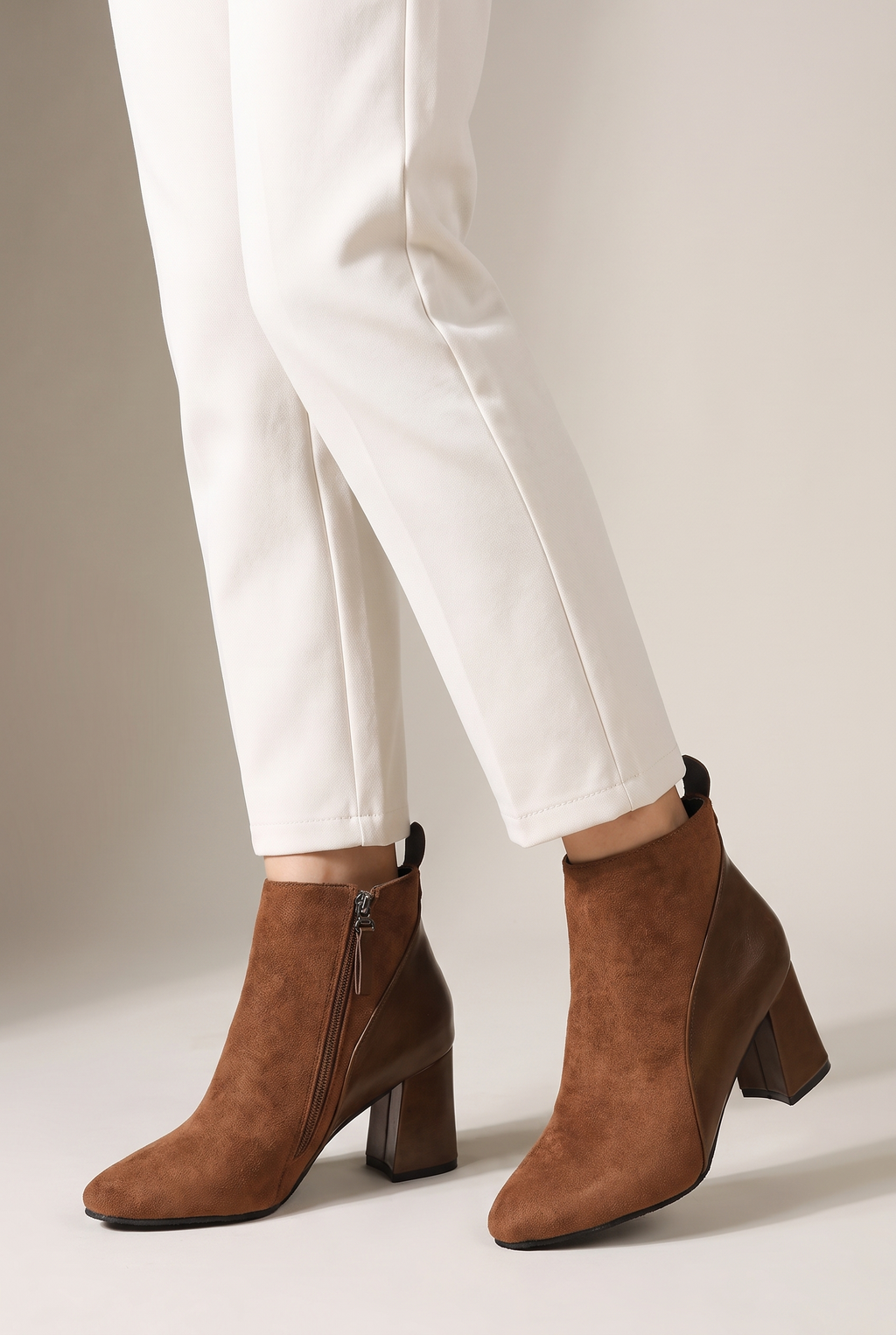 Emma Women's Side-Zip Faux Suede Texture Ankle Boots, on model