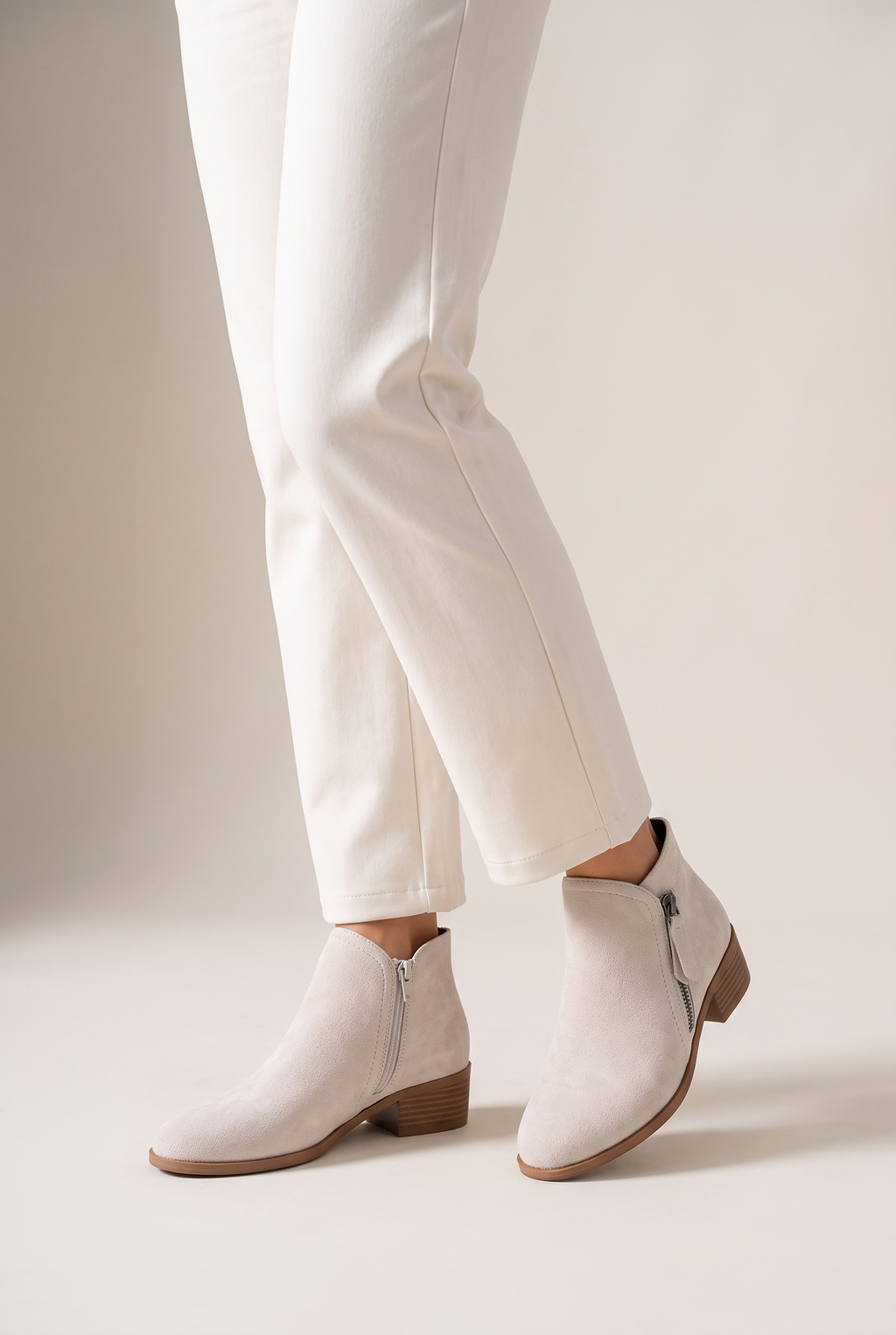 Sophie Women's Faux Suede Low-Heel Side-Zip Chelsea Boots, on model