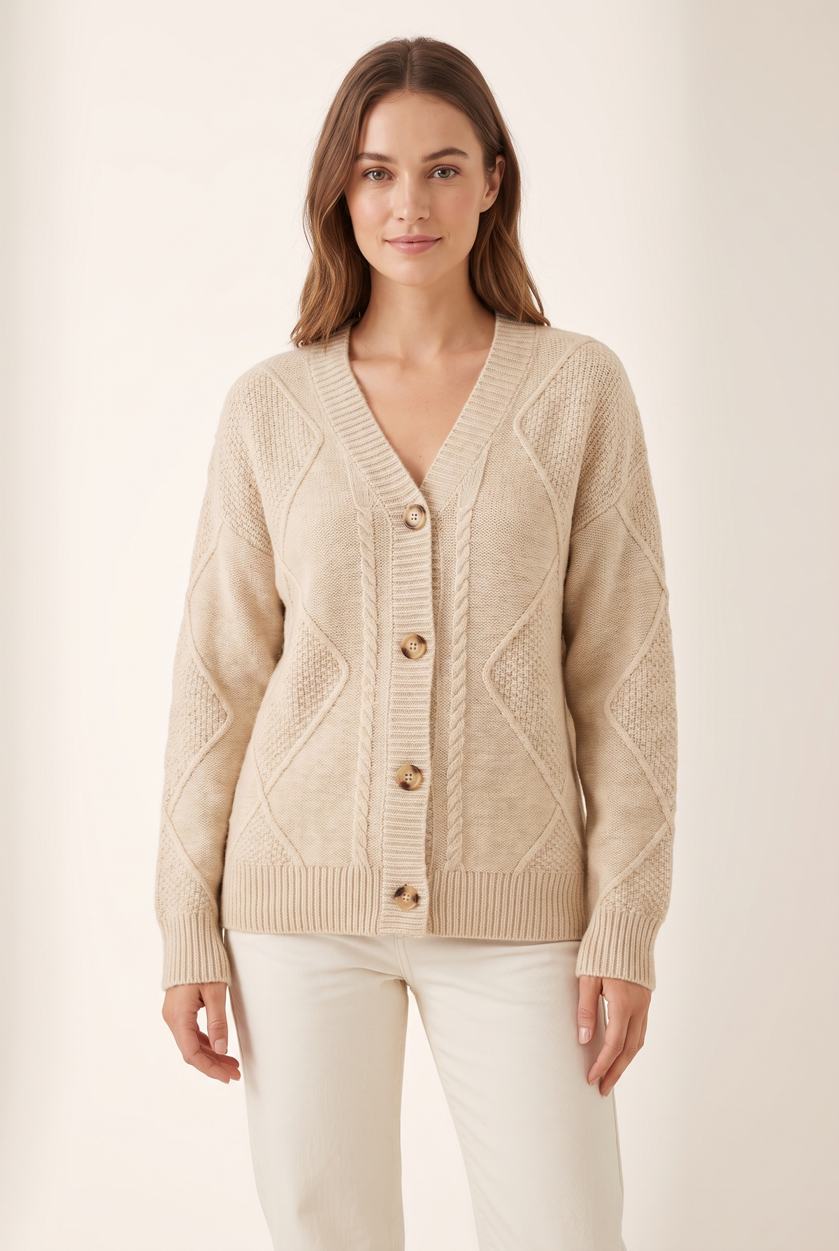 Charlie Women's Cable Knit with Long Sleeves Cardigan, on model