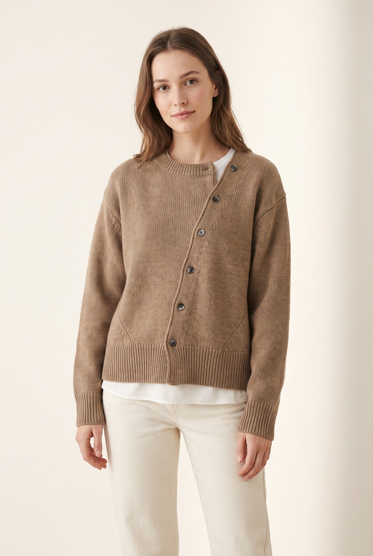 Sara Women's Open Front with Long Sleeves Knit Cardigan, on model