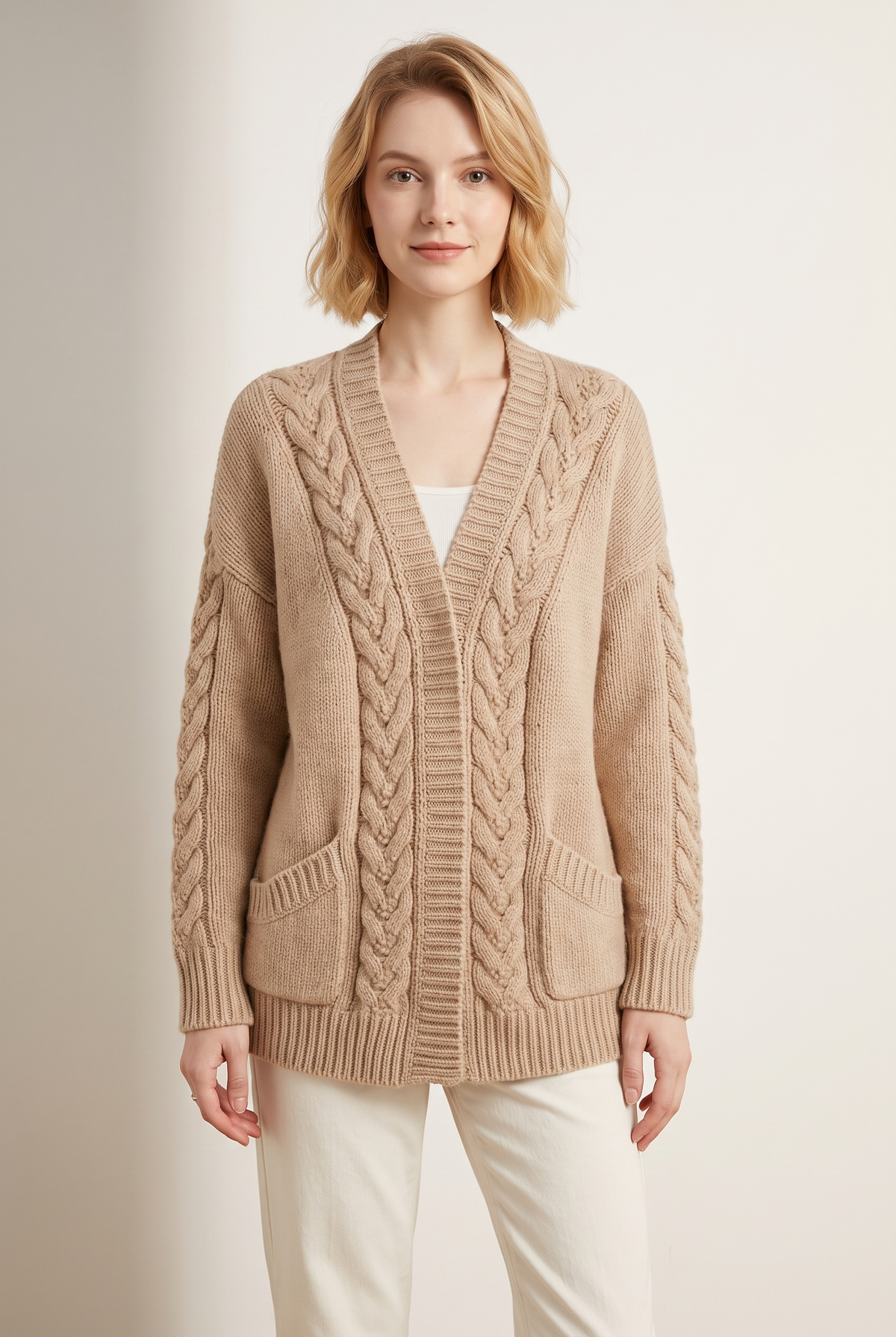 Sharon Women's Winter Long Sleeves Knit Cardigan, on model