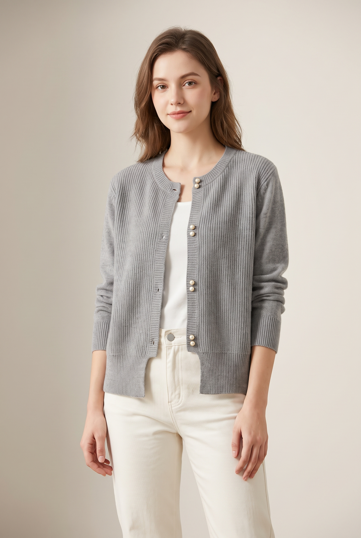 Linda Women's Cozy Feel and Breathable Design Knit Cardigan, on model