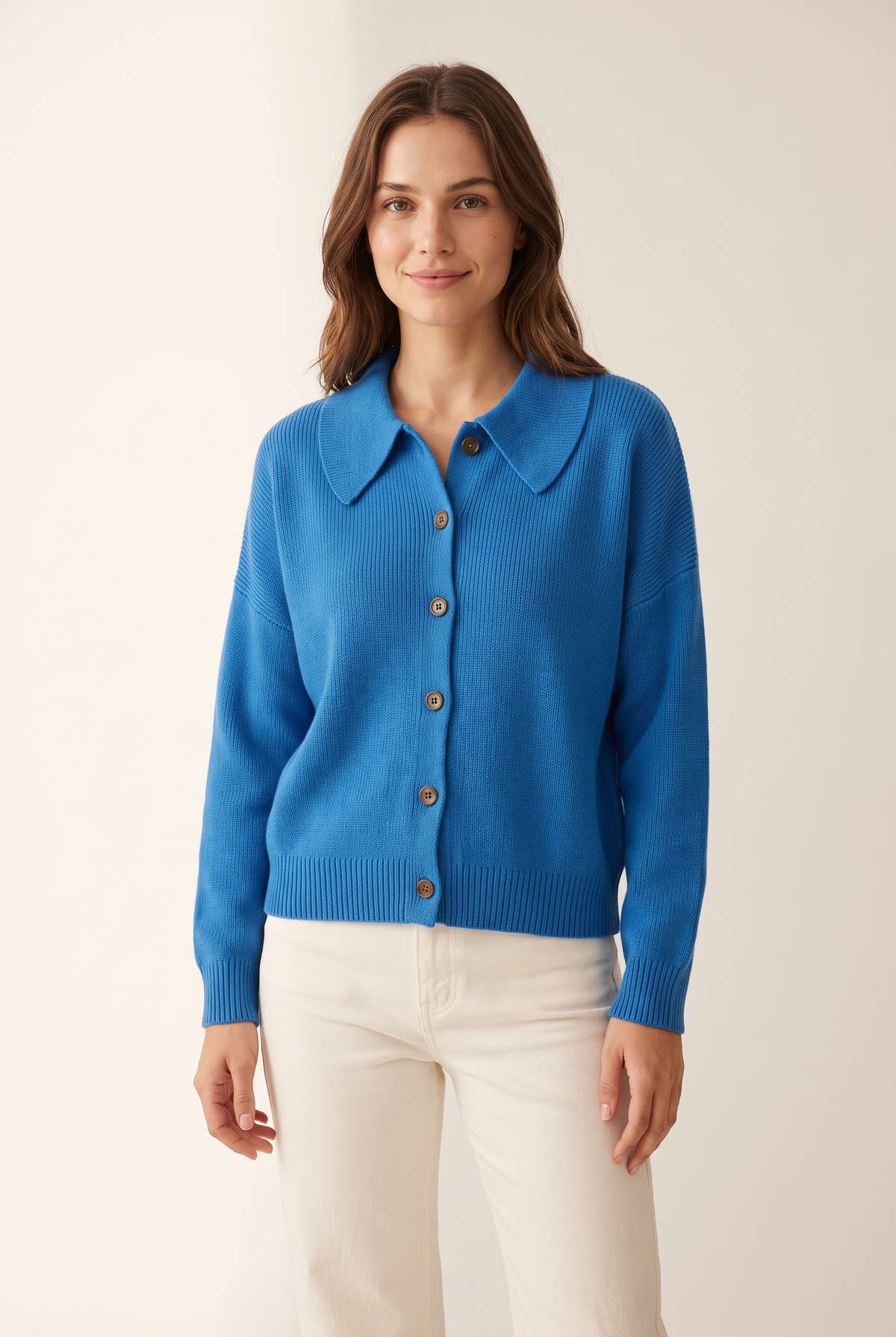 Meli Women's Button Collar with Style and Classic Cardigan, on model