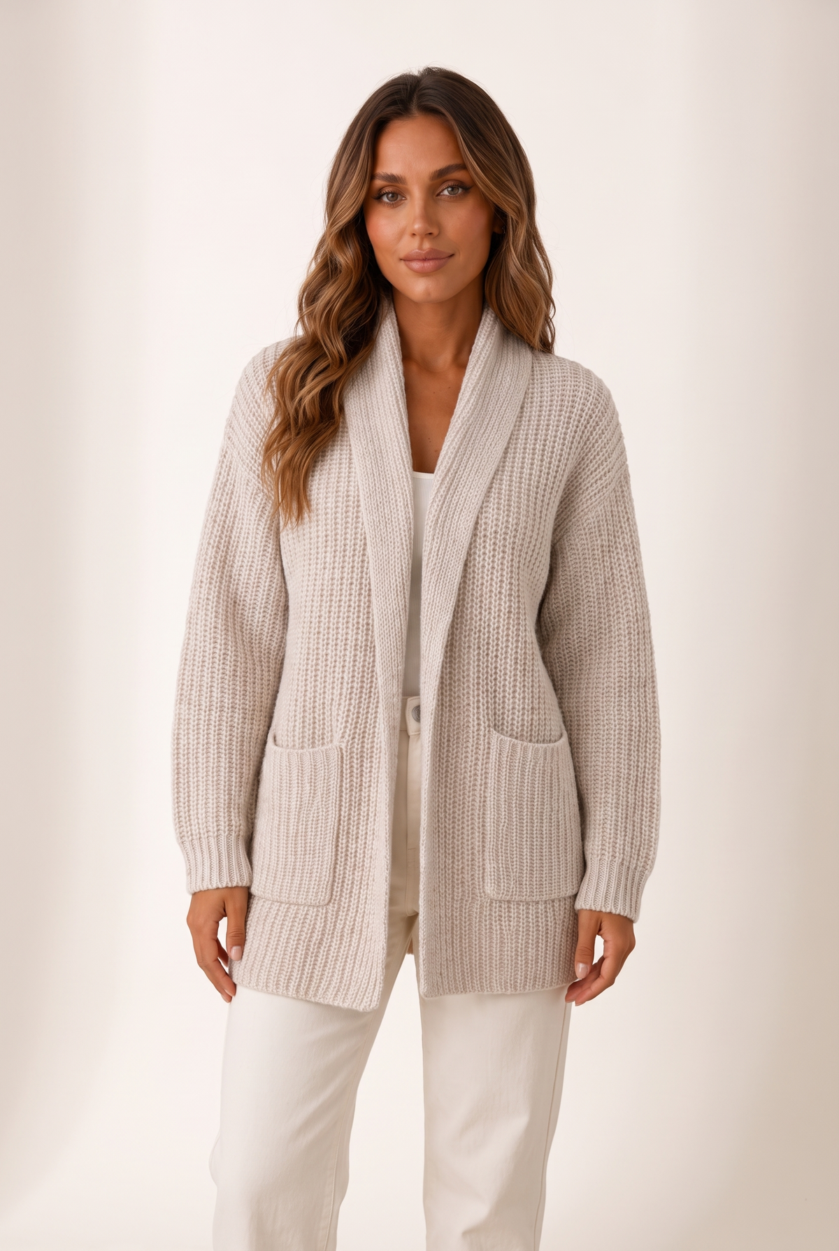Nora Women's Longline Knit Pocket Cardigan, on model
