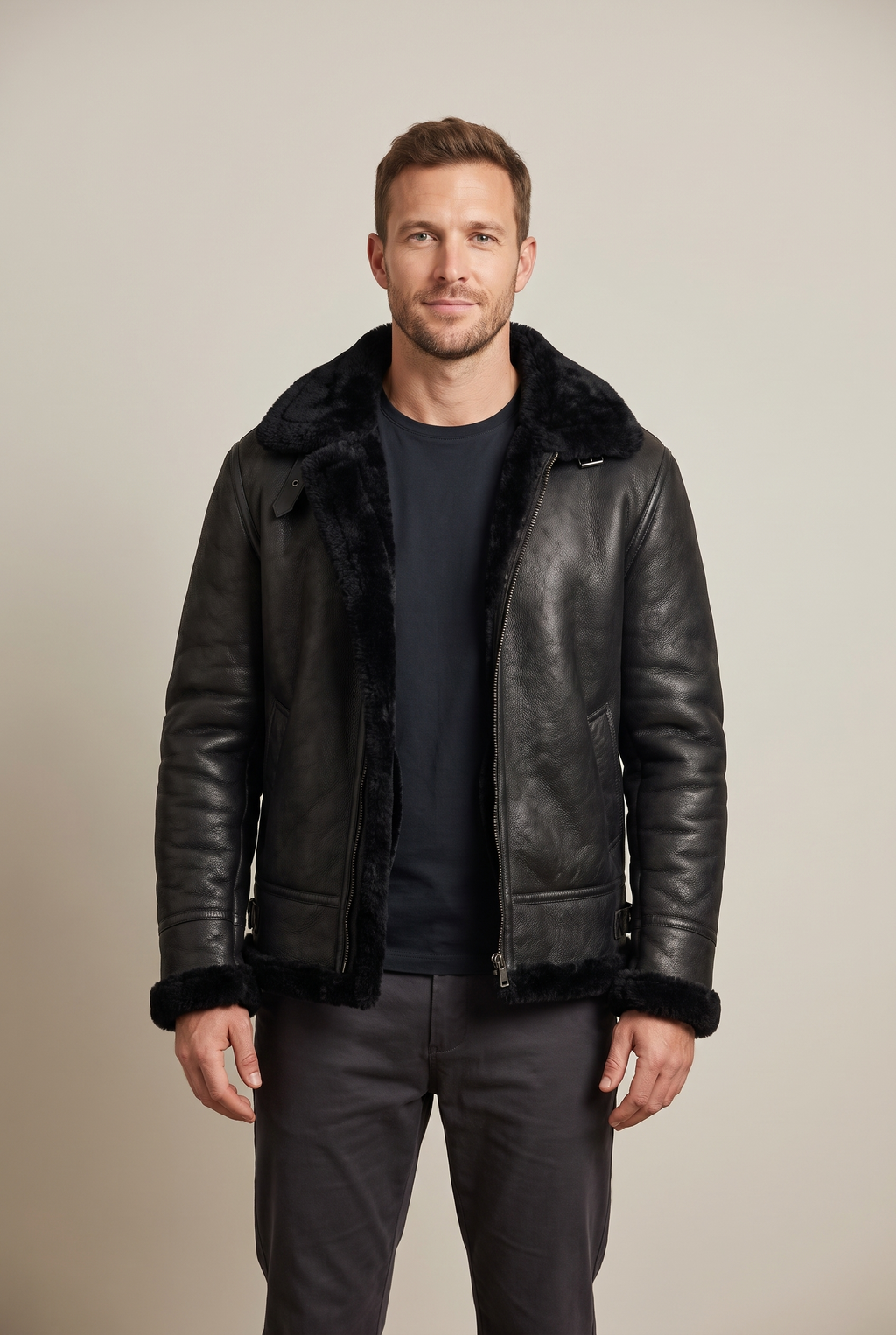 Asher Men's Zip-up Design Lining High Collar Jacket, on model