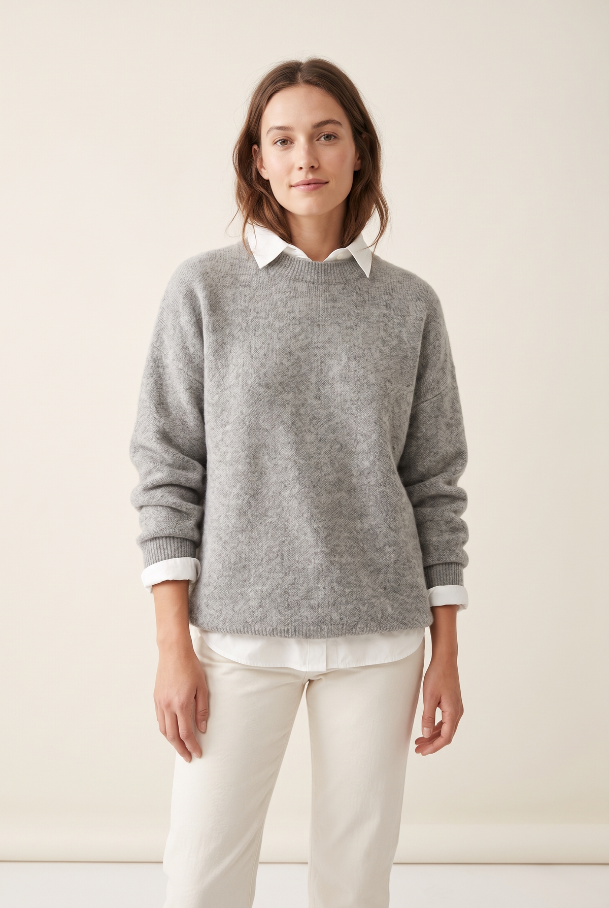 Women's Oversized Knit Cozy Feel Layering Piece Sweater in Gray, on model