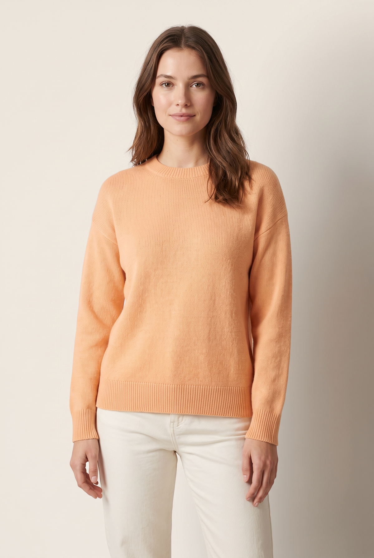 Women's Long Sleeves Everyday Silhouette Sweater in Apricot, on model