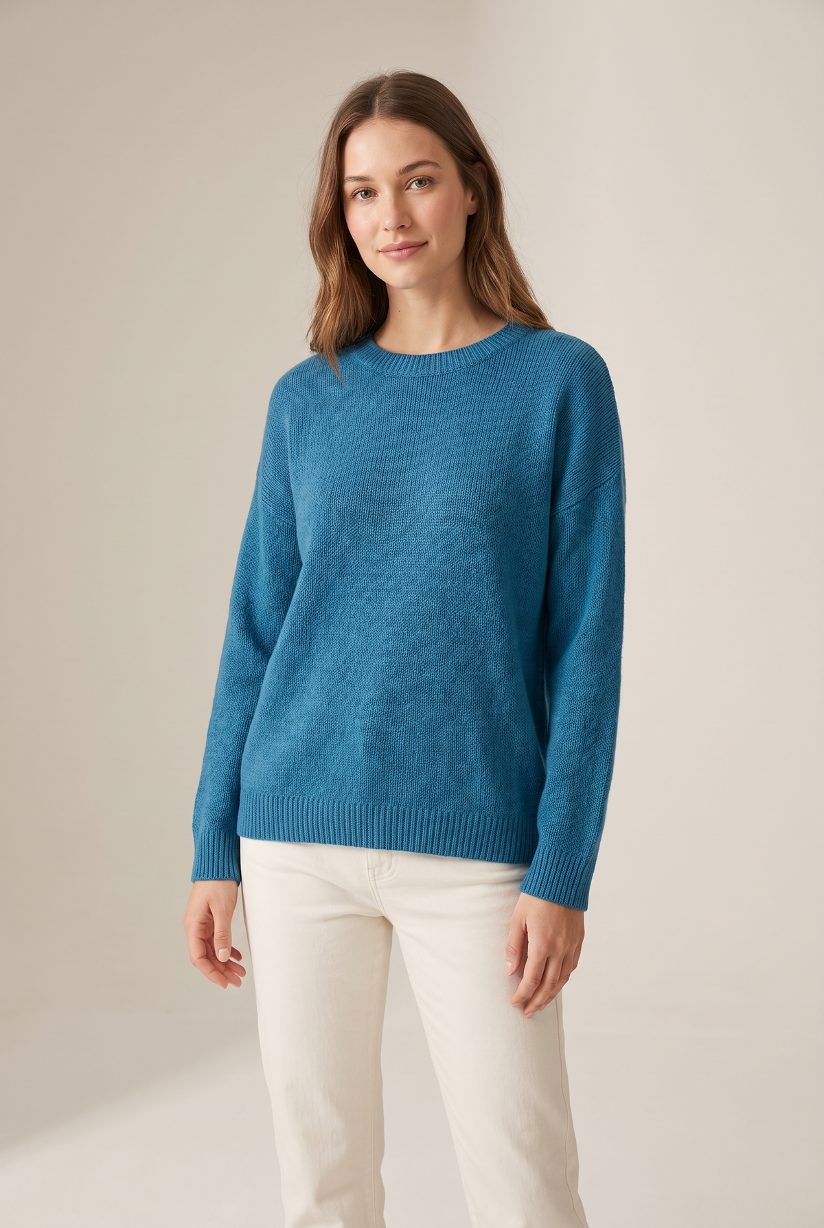 Women's Long Sleeves Everyday Silhouette Sweater in Blue, on model