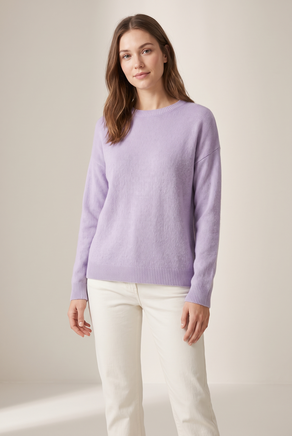 Women's Long Sleeves Everyday Silhouette Sweater in Light Purple, on model