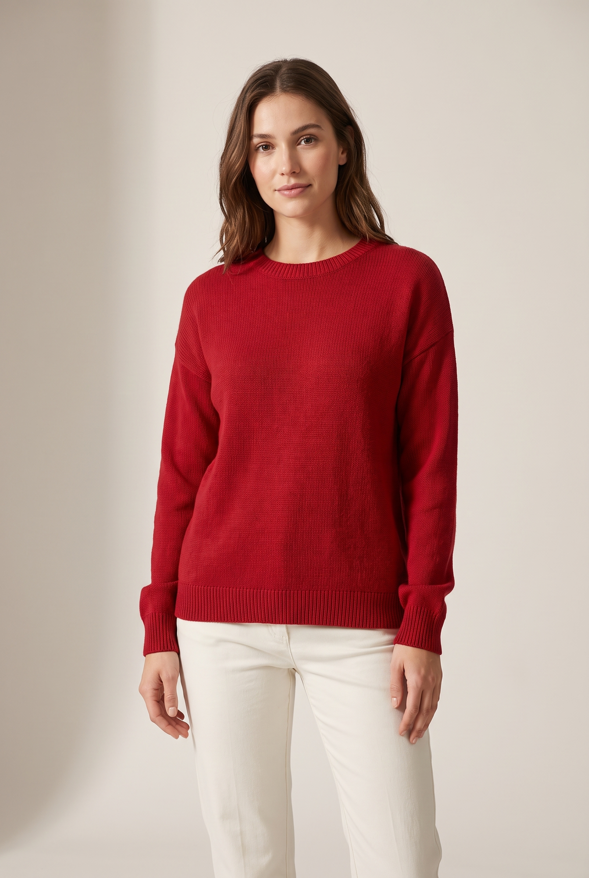 Women's Long Sleeves Everyday Silhouette Sweater in Red, on model