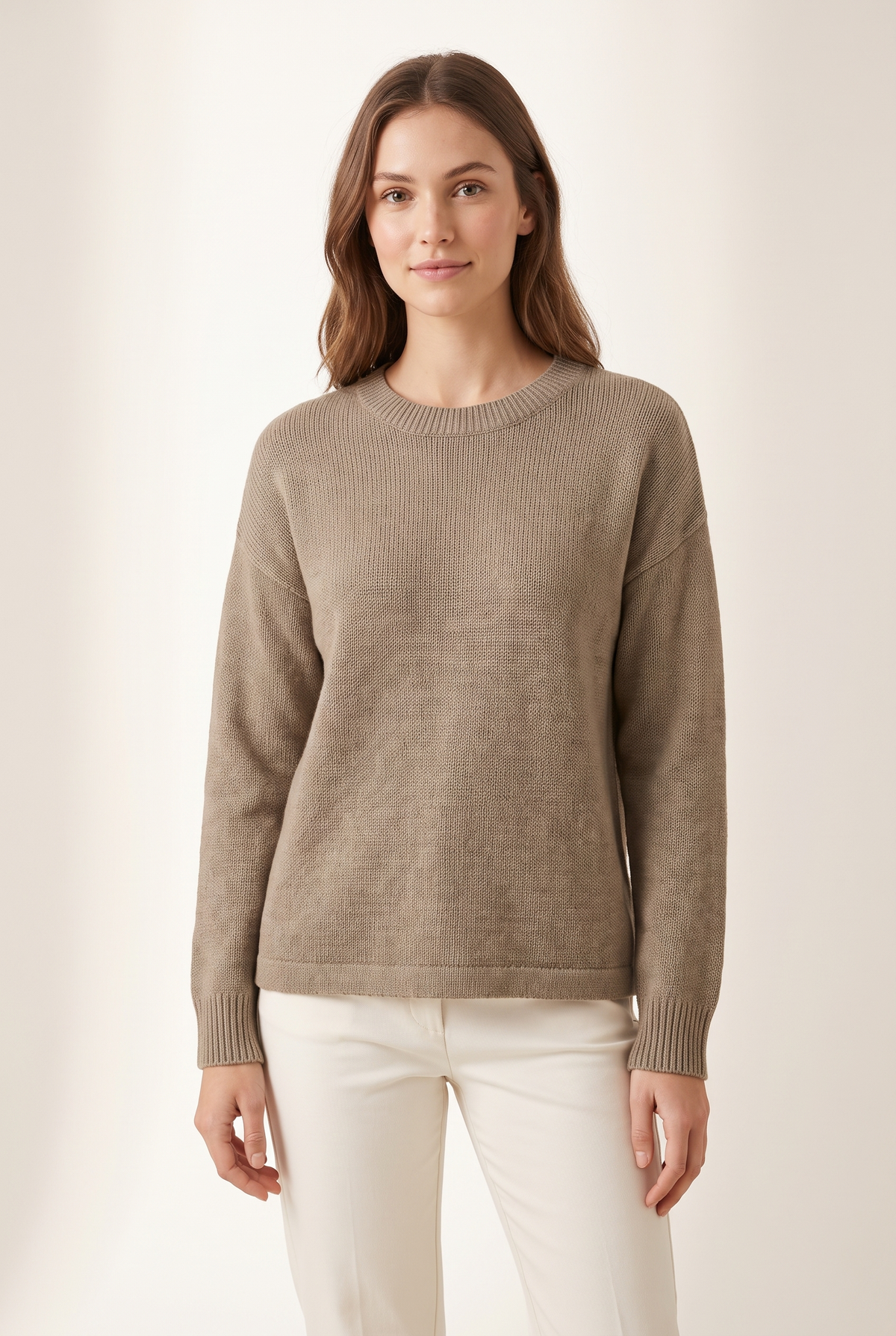 Women's Long Sleeves Everyday Silhouette Sweater in Khaki, on model