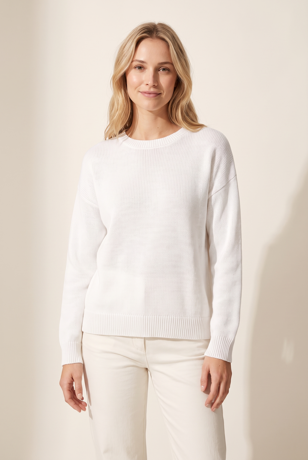 Women's Long Sleeves Everyday Silhouette Sweater in White, on model