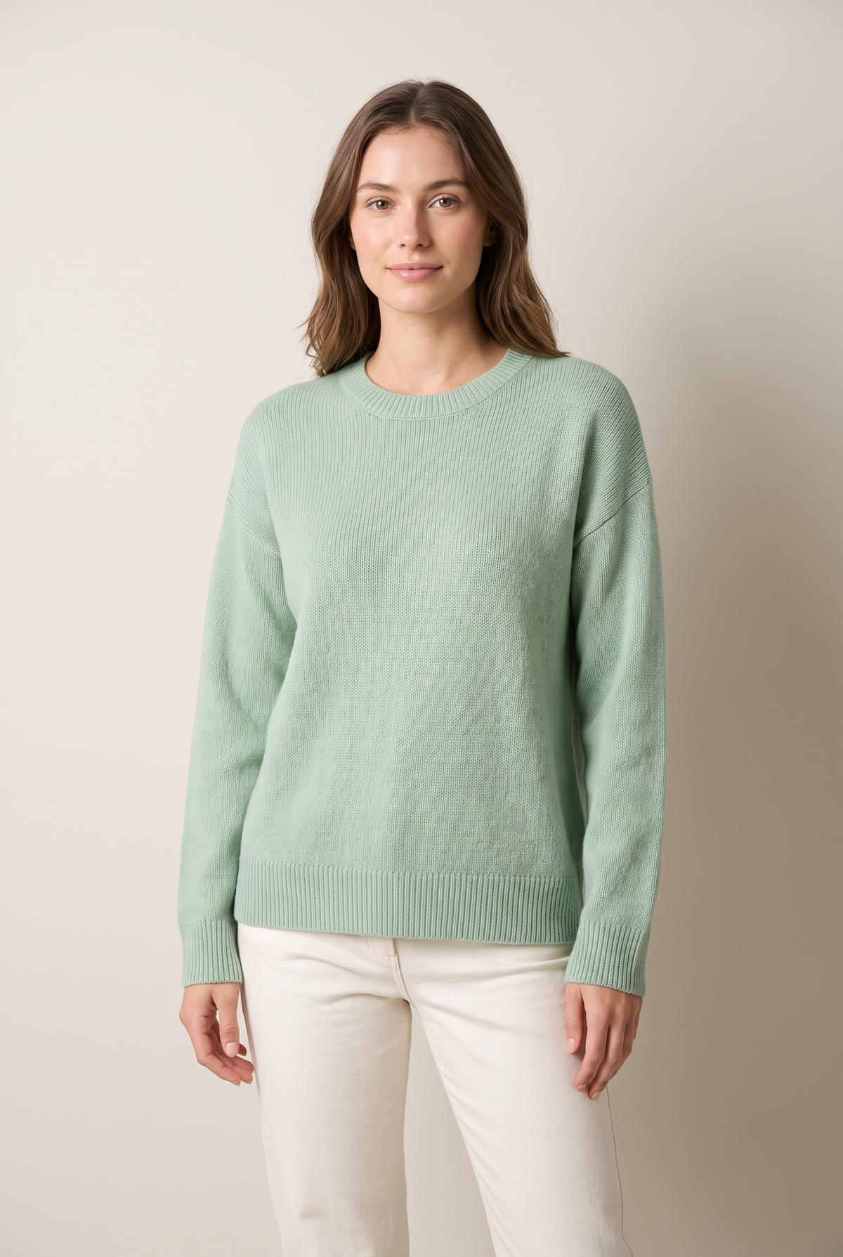 Women's Long Sleeves Everyday Silhouette Sweater in Light Green, on model