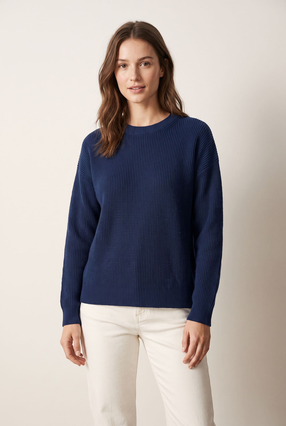 Women's Long Sleeves Everyday Silhouette Sweater in Dark Blue, on model