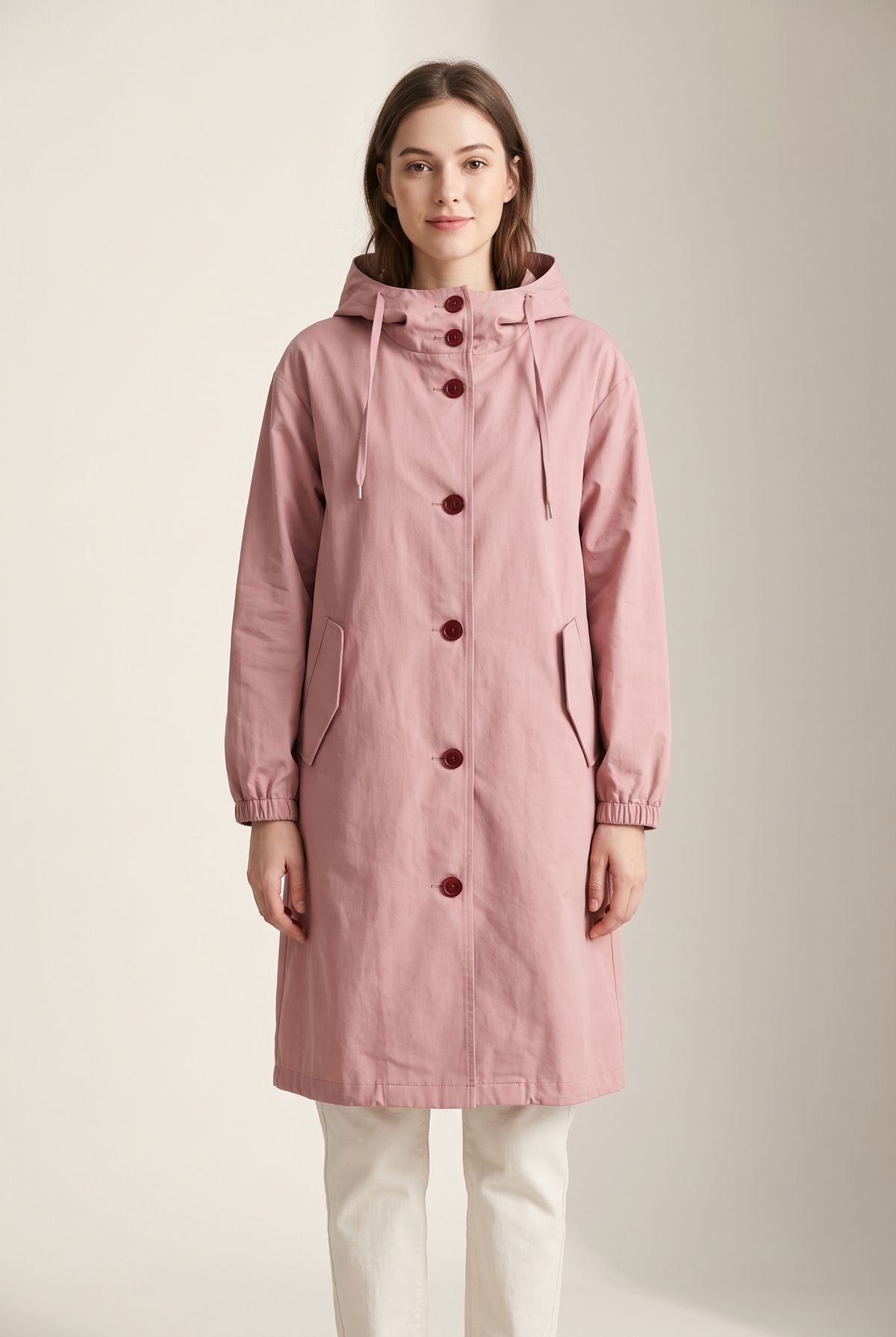 Women's Trench Jacket Oversized in Pink, on model