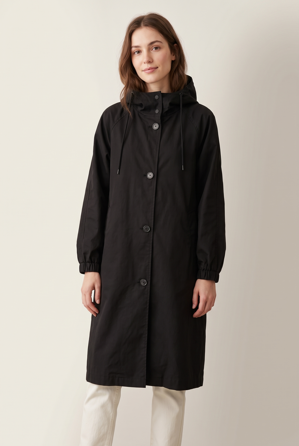 Women's Trench Jacket Oversized in Black, on model