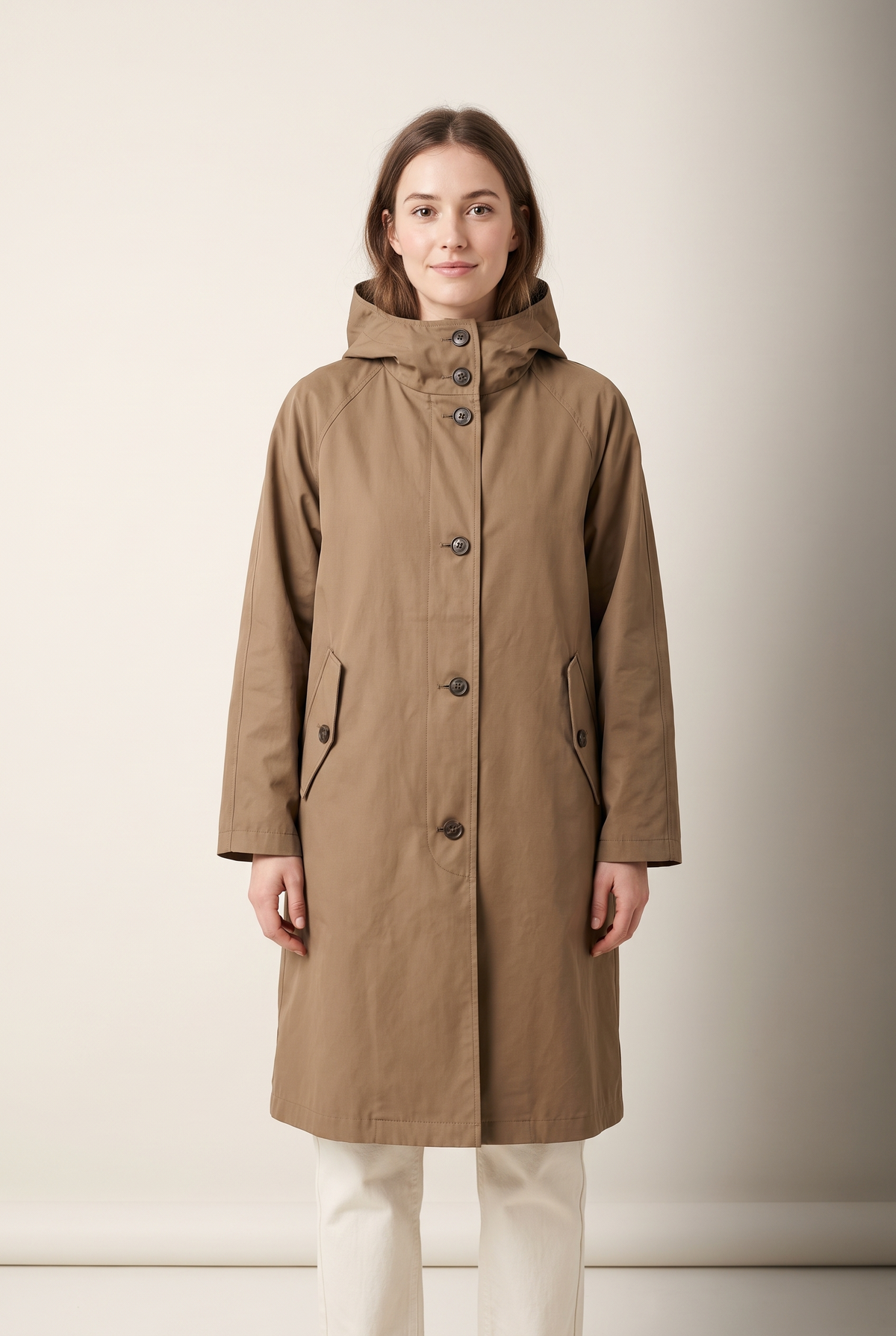 Women's Trench Jacket Oversized in Brown, on model