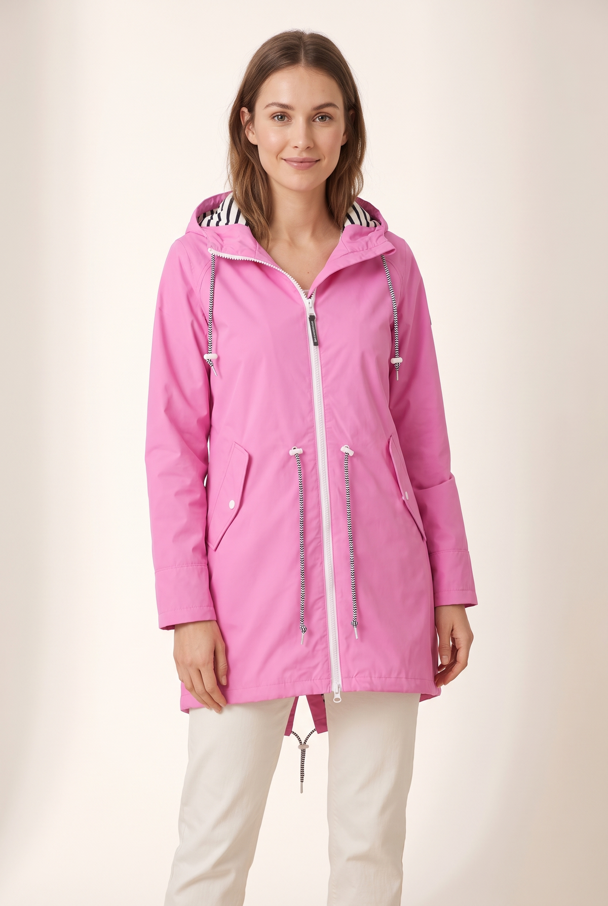 Vicky Women's Hooded Drawstring Jacket in Pink, on model