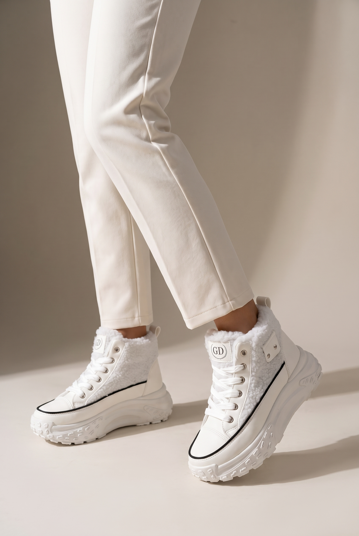 Vicky Women's Winter Ankle Boots in White, on model