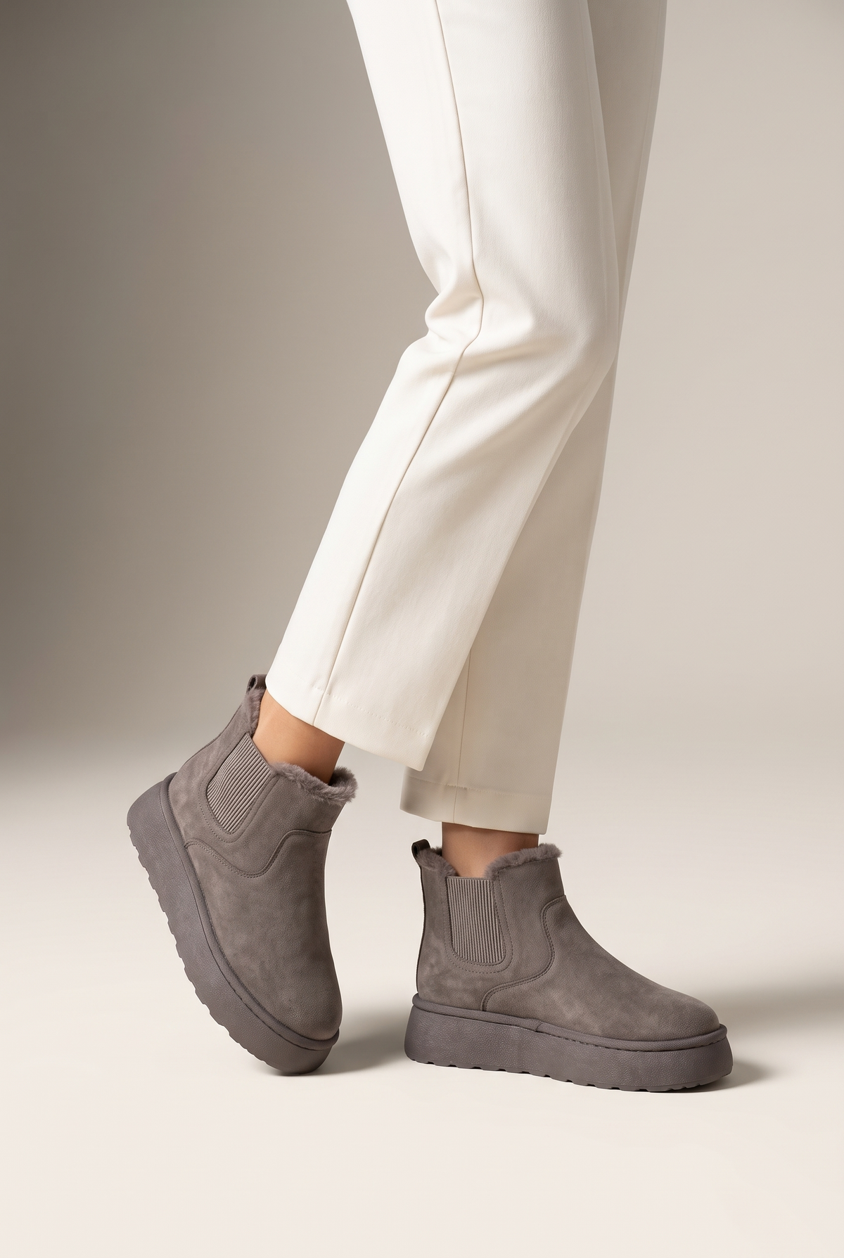 Tina Women's Warm with Insulated Lining and Durable Sole Winter Boots in Stone, on model