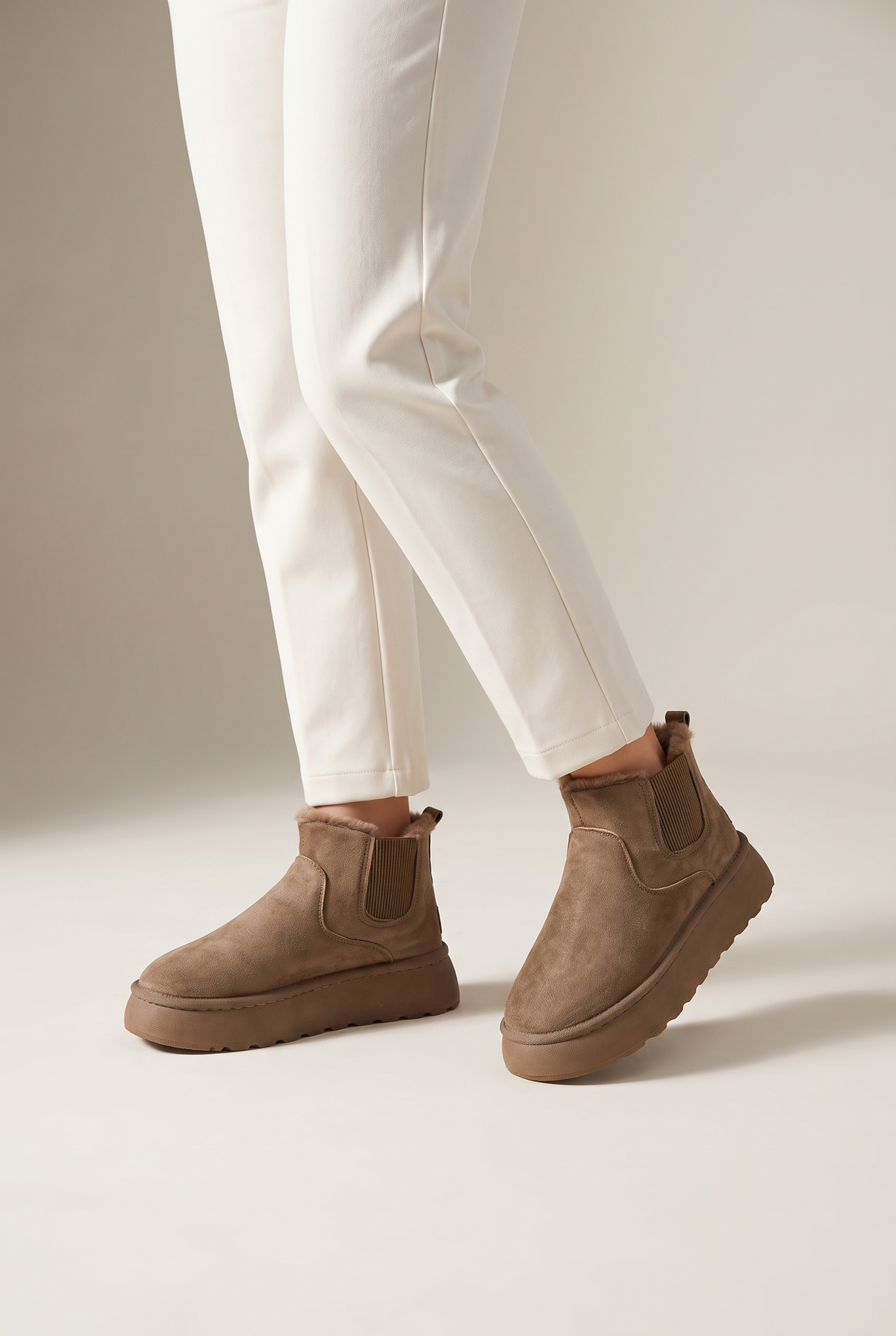Tina Women's Warm with Insulated Lining and Durable Sole Winter Boots in Light Brown, on model