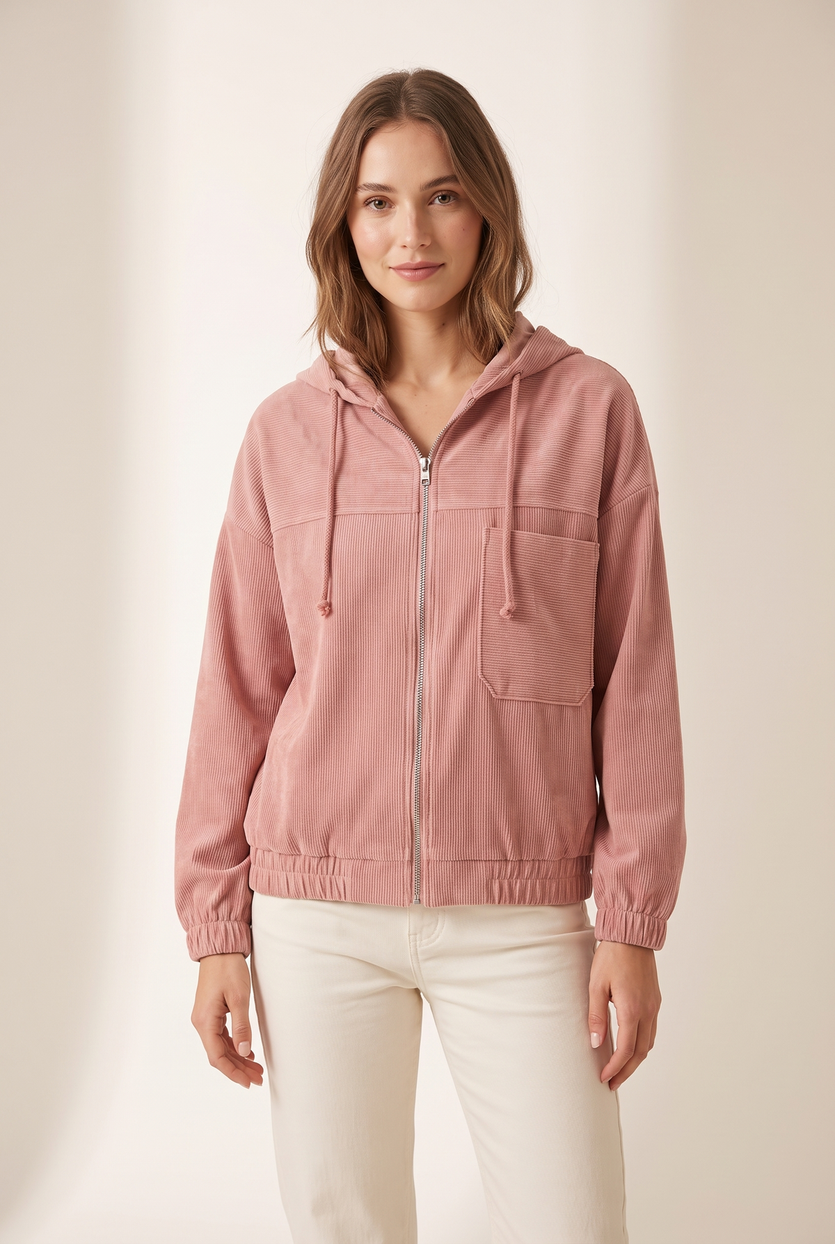 Daisy Women's Winter Button Closure and Front Pockets Cardigan in Pink, on model