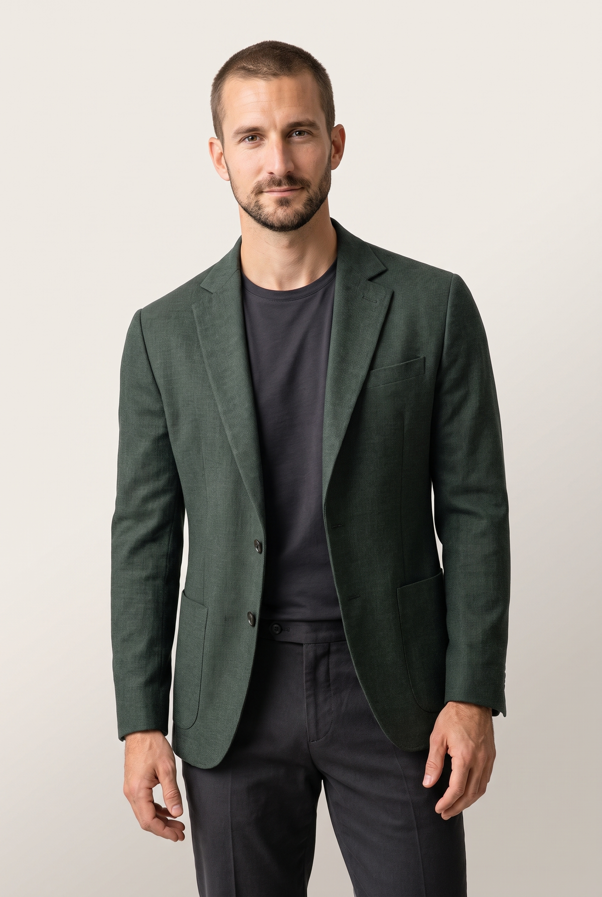 Ryan Men's Knit Classic Notch Blazer in Green, on model