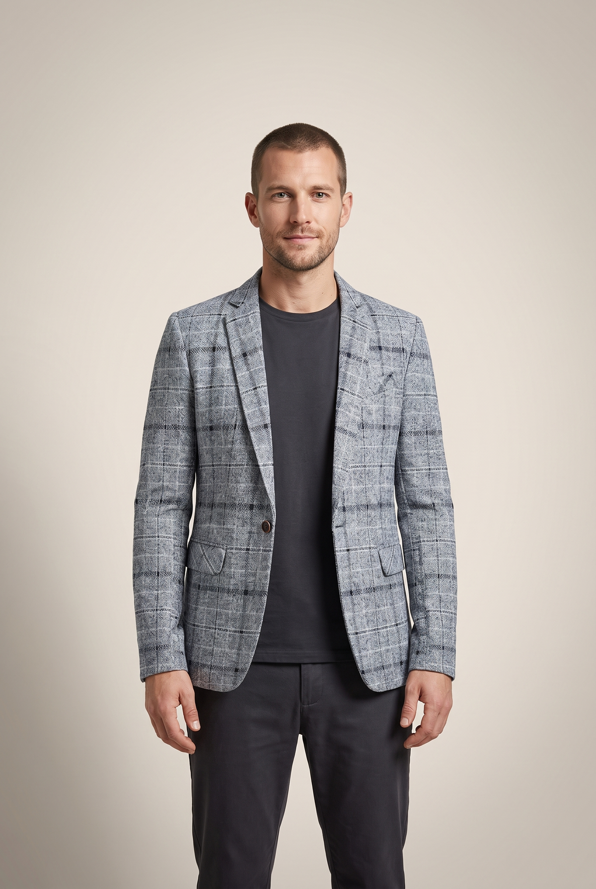 Marco Men's Tailored Fit Jacket in Gray, on model