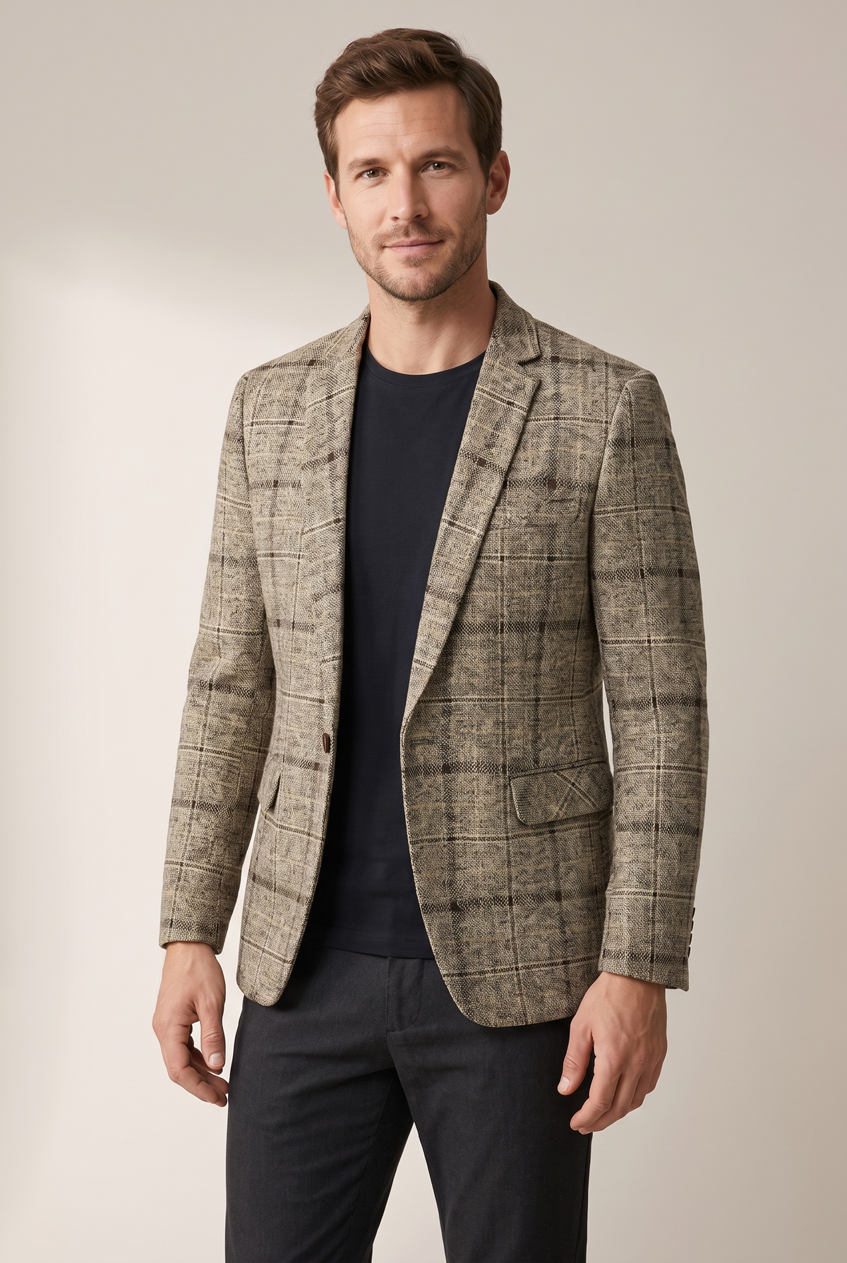 Marco Men's Tailored Fit Jacket in Khaki, on model