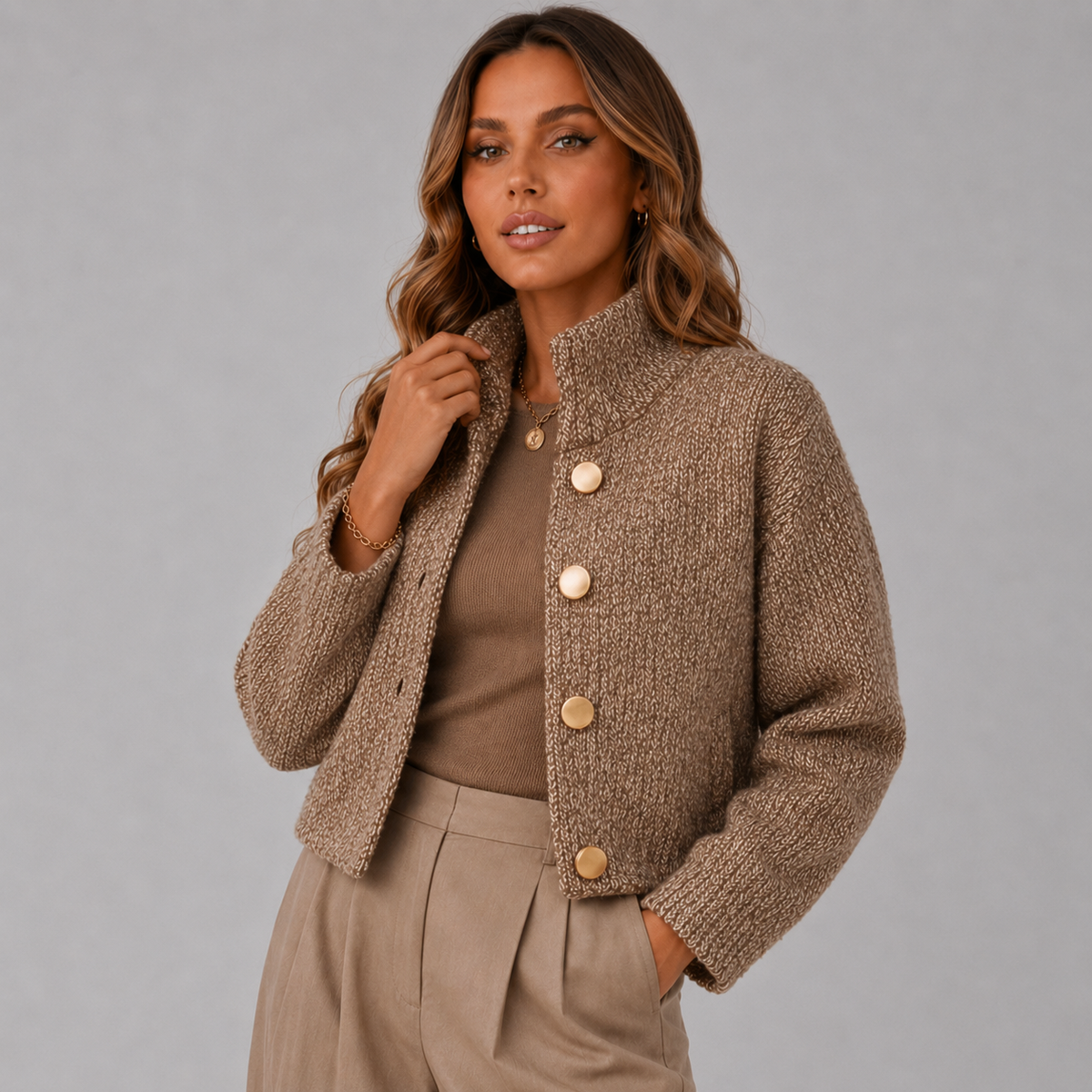 Josephine Women's Textured Knit Button-Up Jacket, front view