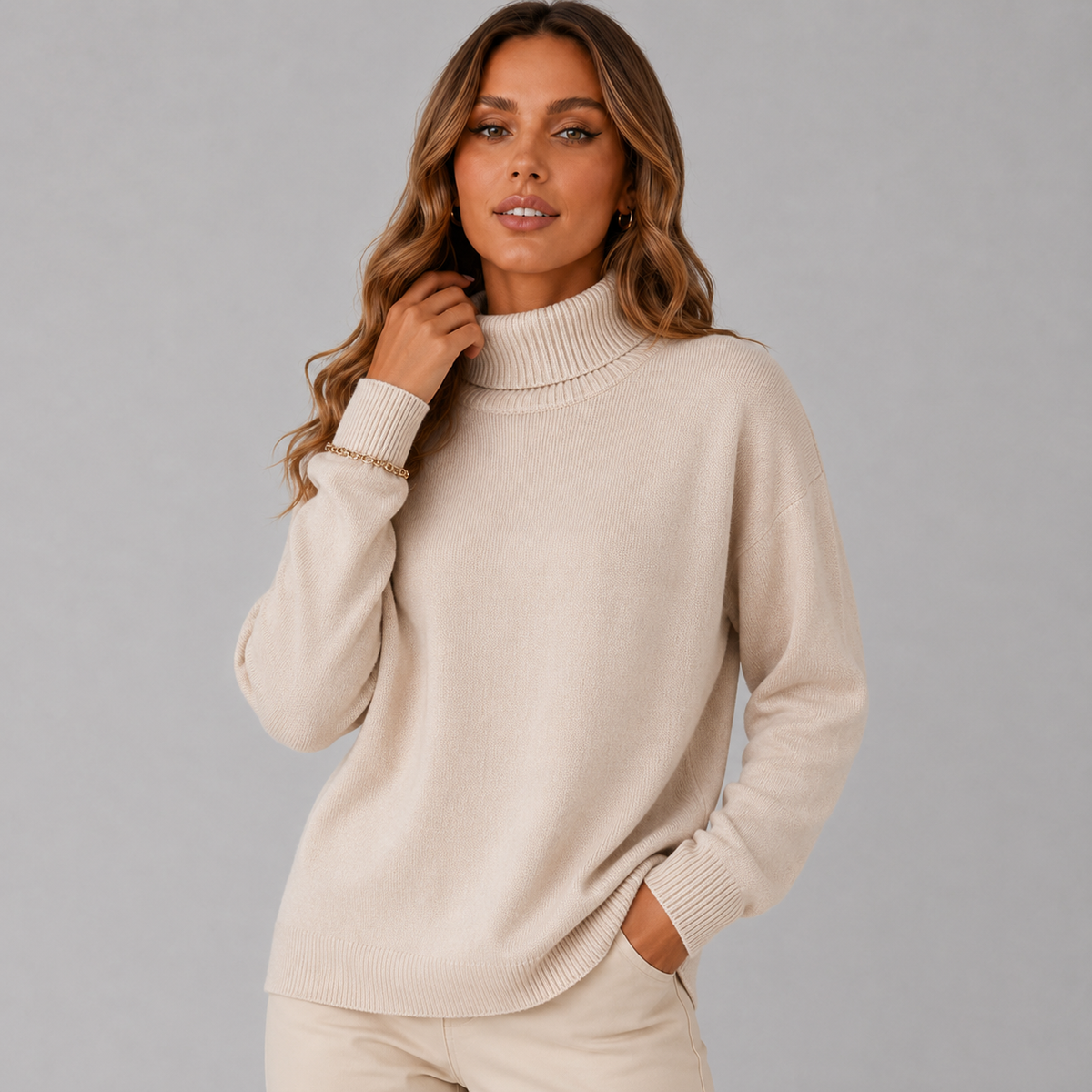 Lena Women's Relaxed Knit Turtleneck Sweater, front view