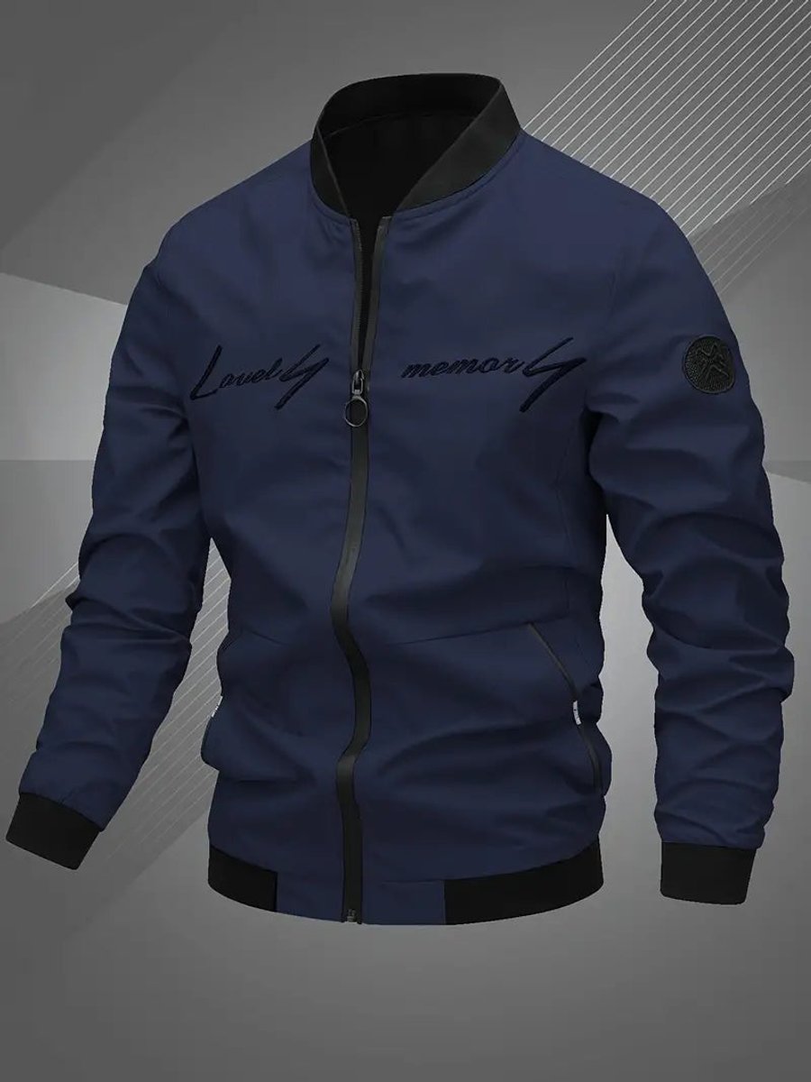 Lucas Men's Ribbed Collar Zip-Up Bomber Jacket, view 12