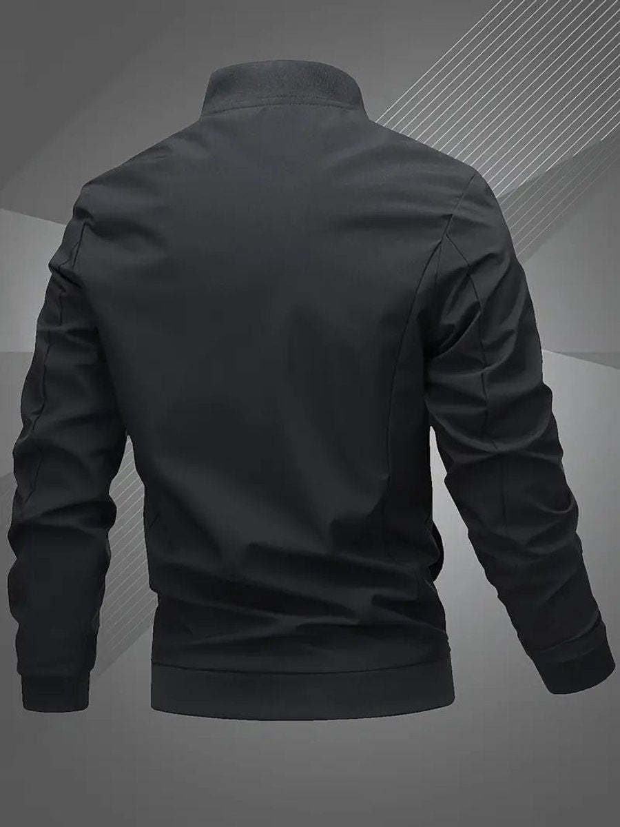 Lucas Men's Ribbed Collar Zip-Up Bomber Jacket, back view