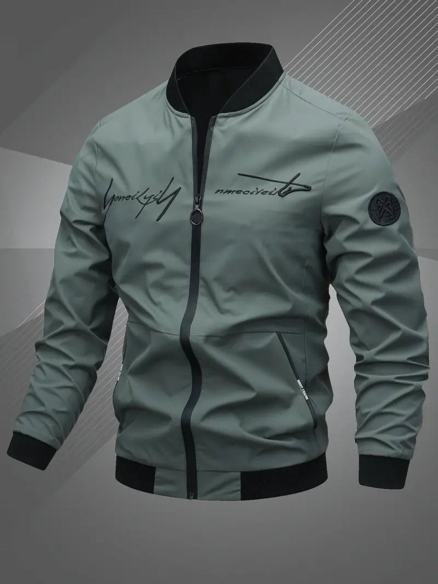 Lucas Men's Ribbed Collar Zip-Up Bomber Jacket, close-up detail