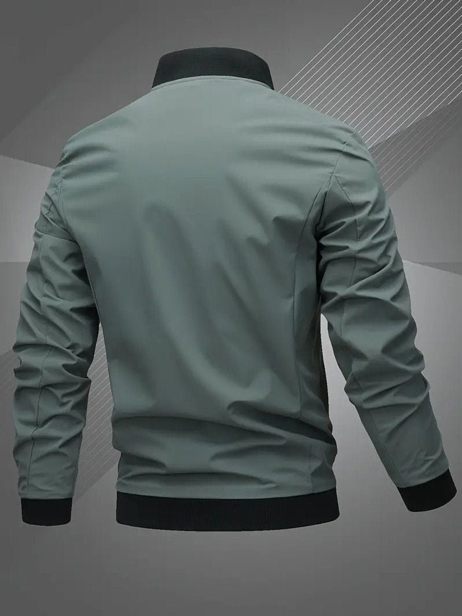 Lucas Men's Ribbed Collar Zip-Up Bomber Jacket, fabric detail