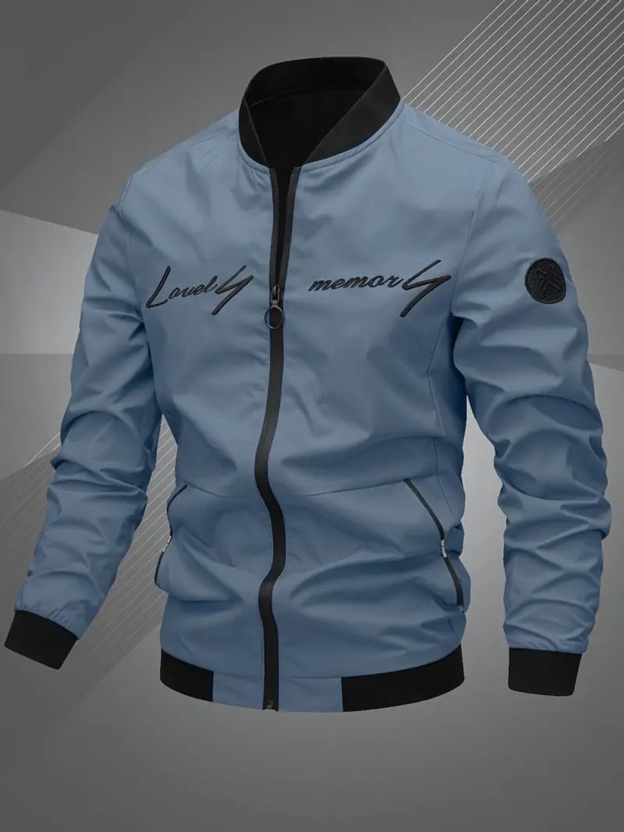 Lucas Men's Ribbed Collar Zip-Up Bomber Jacket, full length